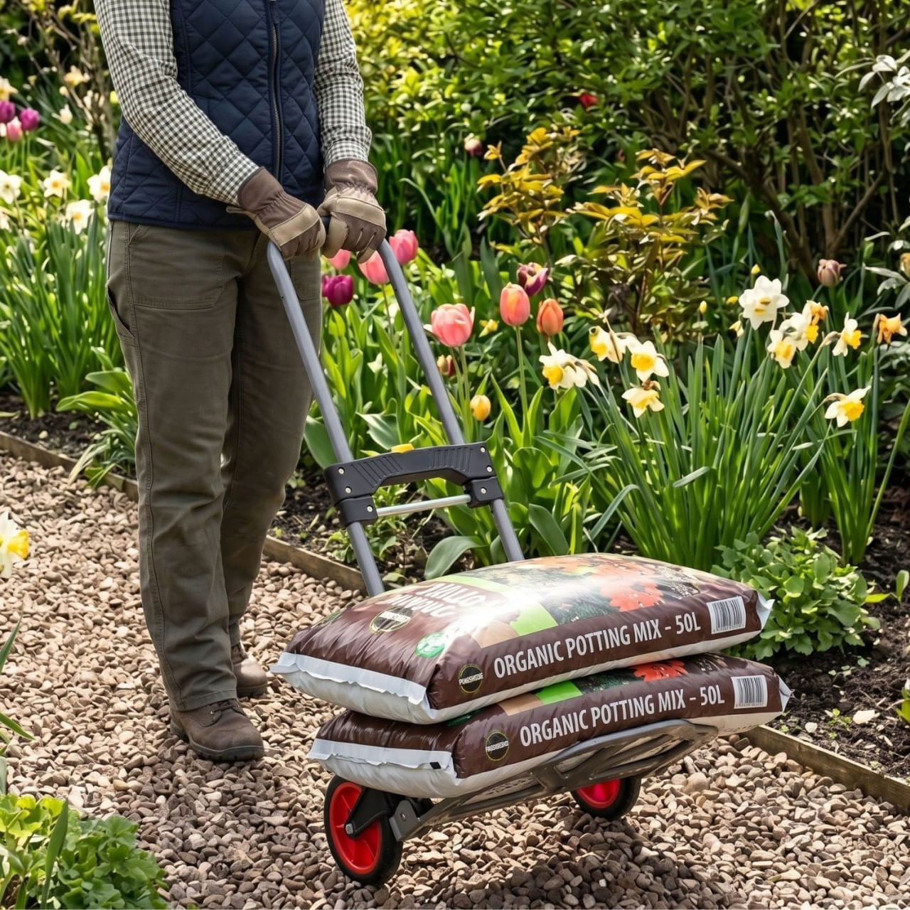 Carucior pentru transport, pliabil, cu maner telescopic, max. 60 kg, platforma rabatabila — imaginea 3