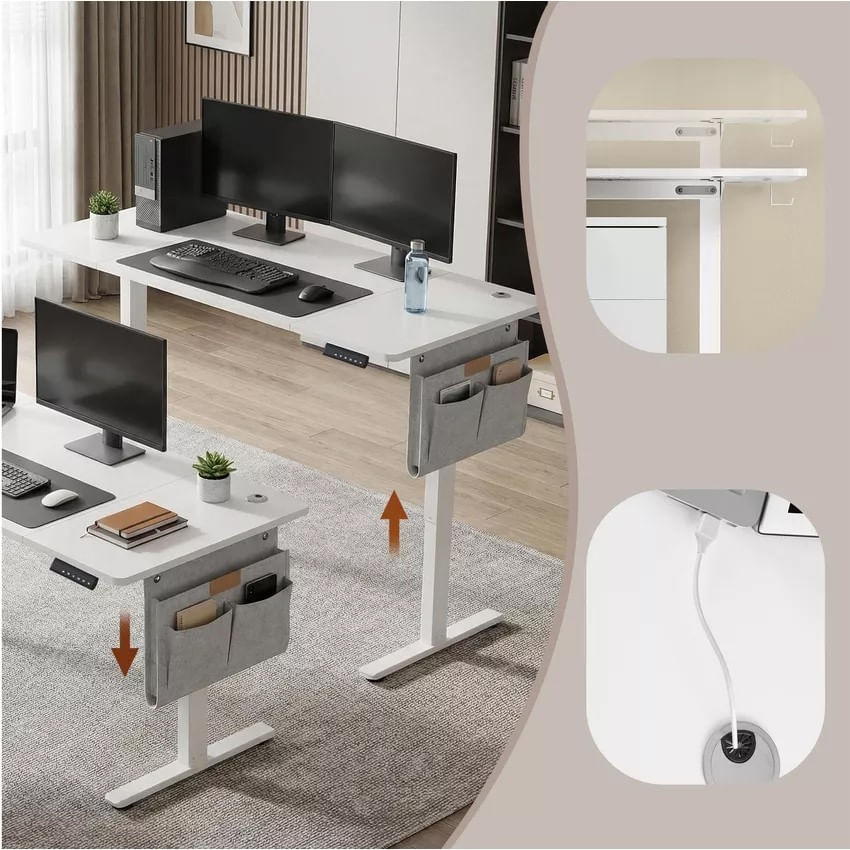Birou electric reglabil pe inaltime, cadru metalic, functie memorie 4 pozitii, 160x70x(72-120) cm, alb — imaginea 2