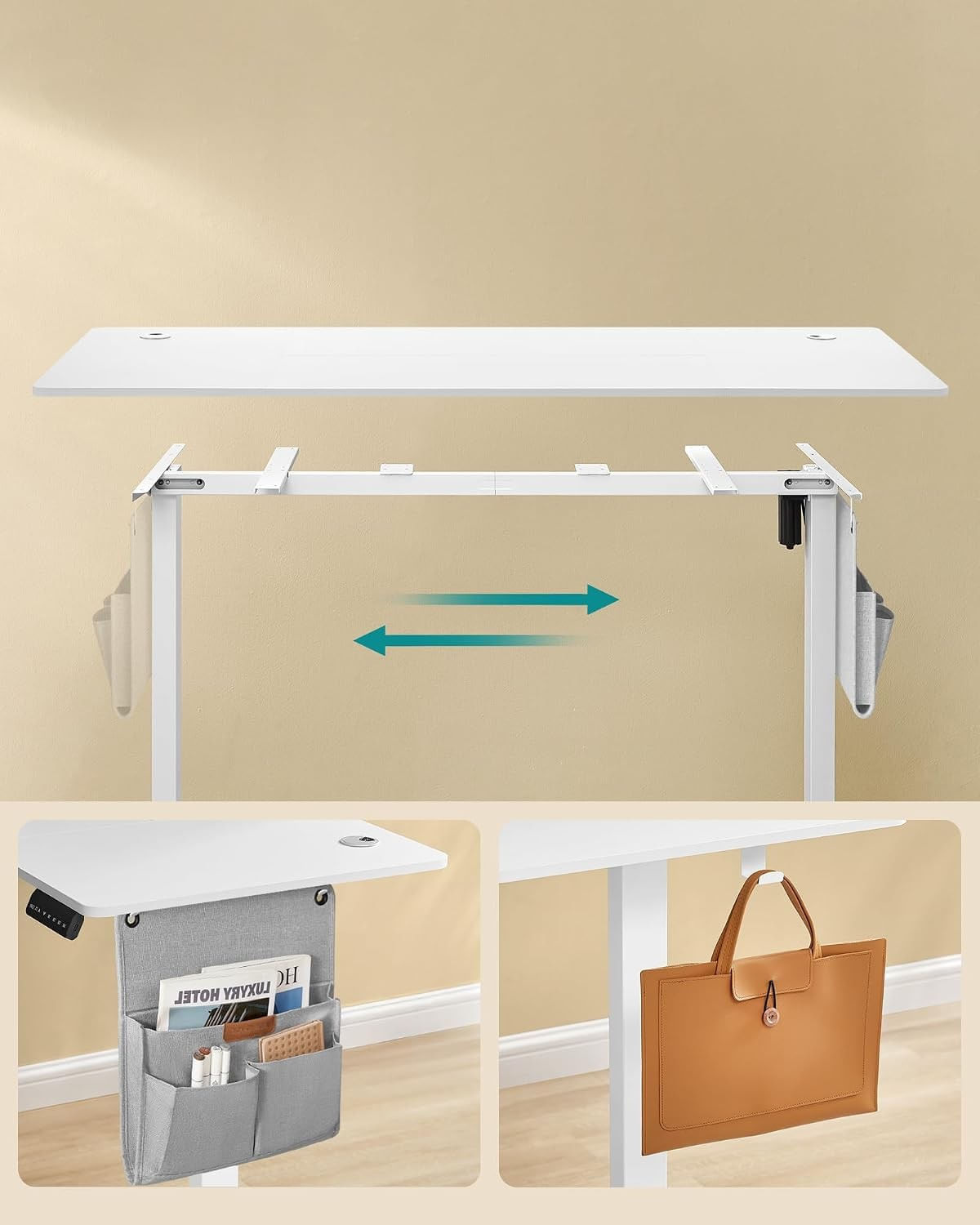 Birou electric reglabil pe inaltime, cadru metalic, functie memorie 4 pozitii, 160x70x(72-120) cm, alb — imaginea 6