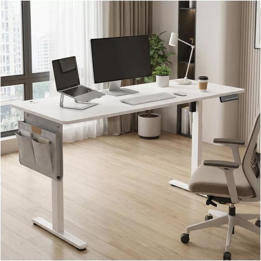 Birou electric reglabil pe inaltime, cadru metalic, functie memorie 4 pozitii, 160x70x(72-120) cm, alb — imaginea 7