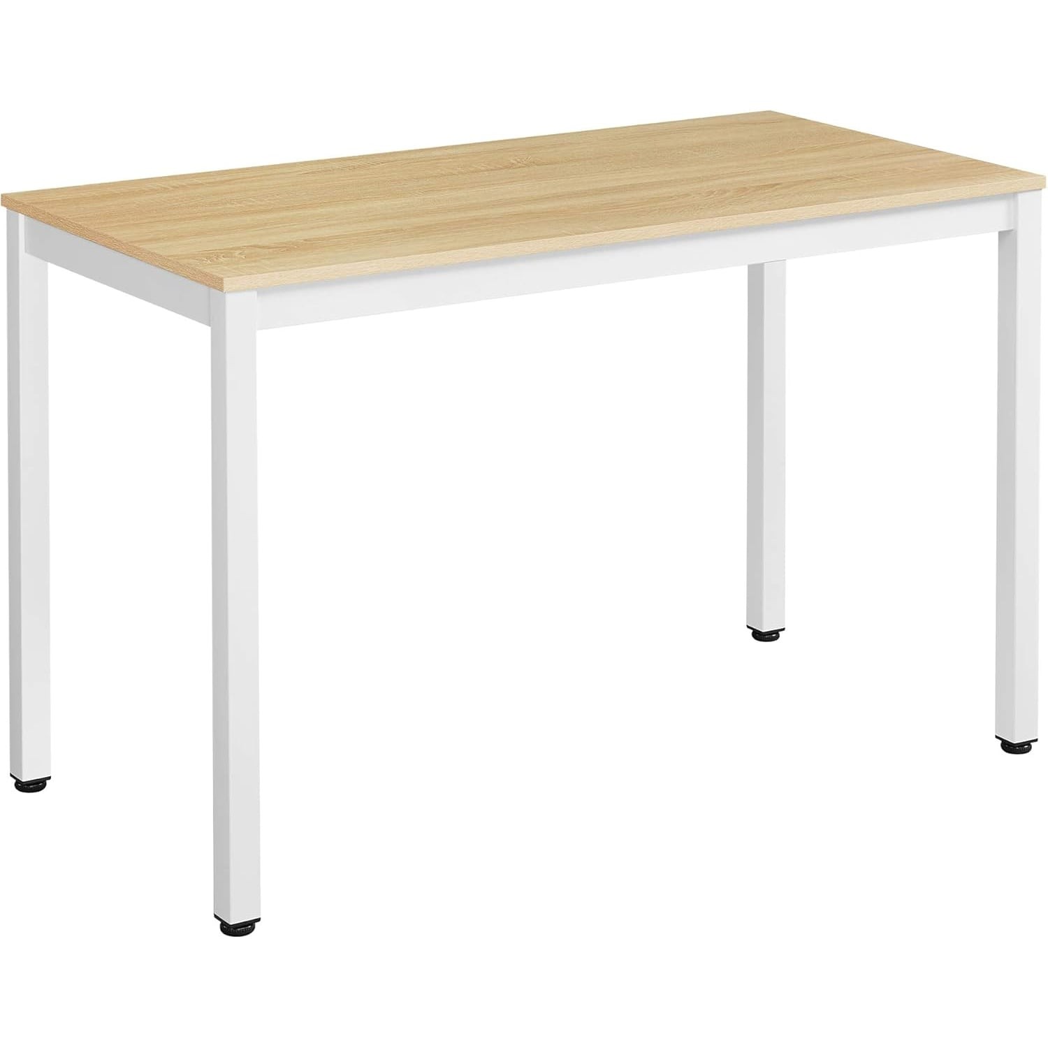 Birou pentru calculator, cadru metalic, design modern si minimalist, 120x60x75 cm, alb cu blat stejar — imaginea 3