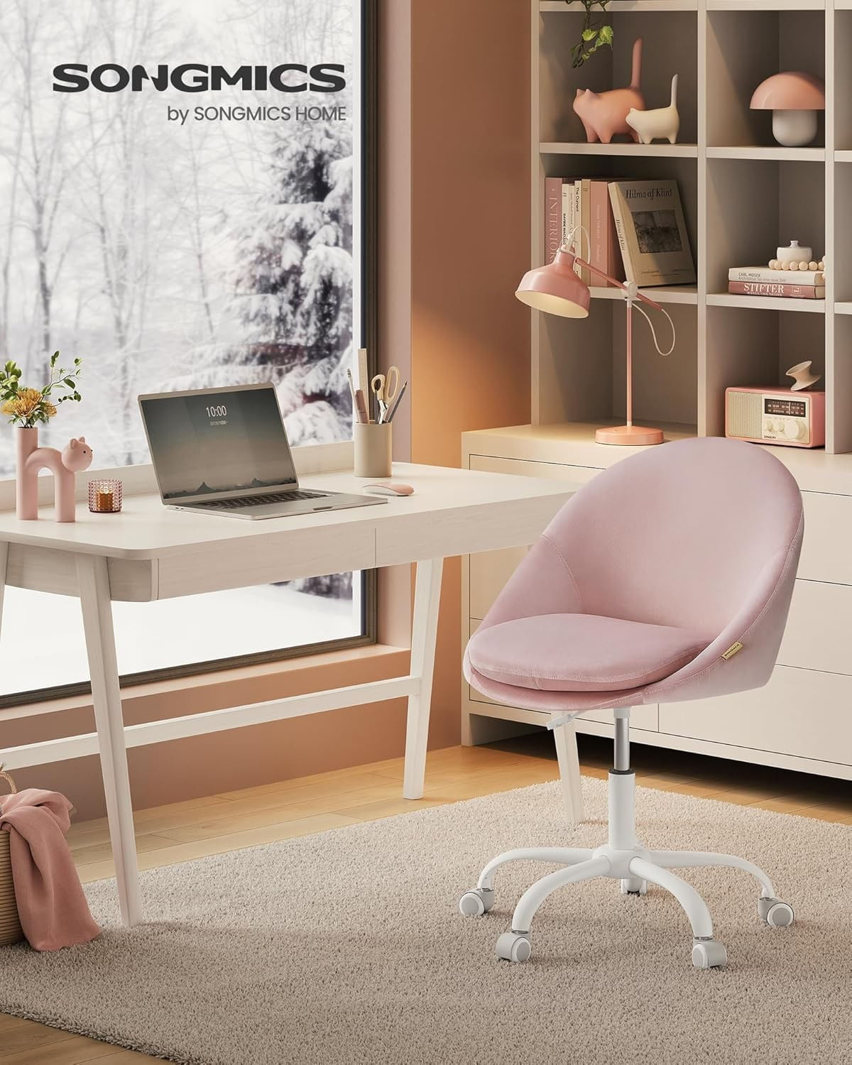 Scaun de birou ergonomic, inaltime reglabila, 60x60x(80-90) cm, roz pastel — imaginea 2