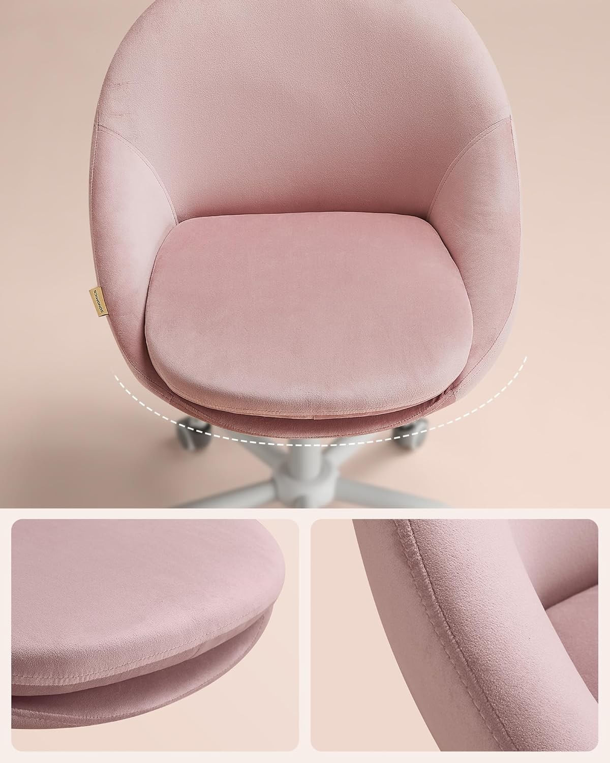 Scaun de birou ergonomic, inaltime reglabila, 60x60x(80-90) cm, roz pastel — imaginea 5