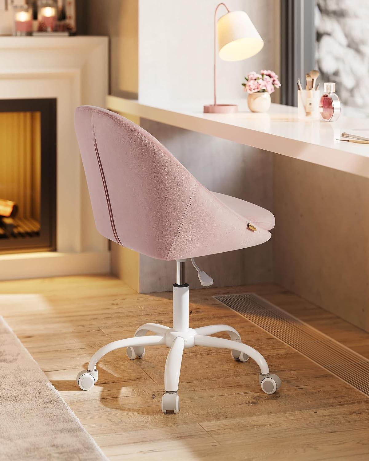 Scaun de birou ergonomic, inaltime reglabila, 60x60x(80-90) cm, roz pastel — imaginea 6
