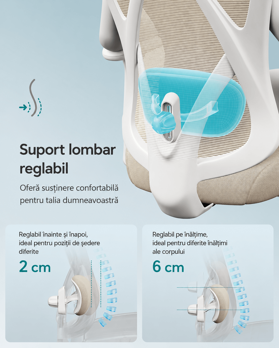 Scaun de birou ergonomic reglabil cu suport lombar si tetiera, maxim 120 kg, 70x70x125 cm, bej cappuccino — imaginea 7