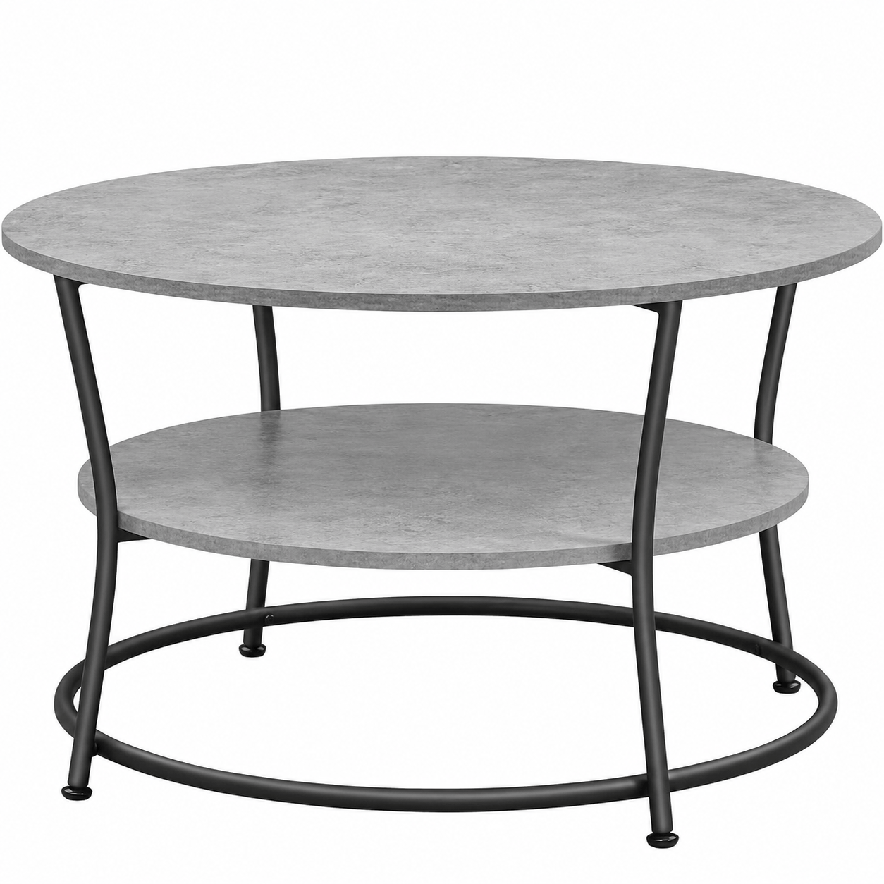 Masuta de cafea rotunda cu raft, 80x80x47 cm, cadru metalic, stil industrial, gri beton si negru — imaginea 7