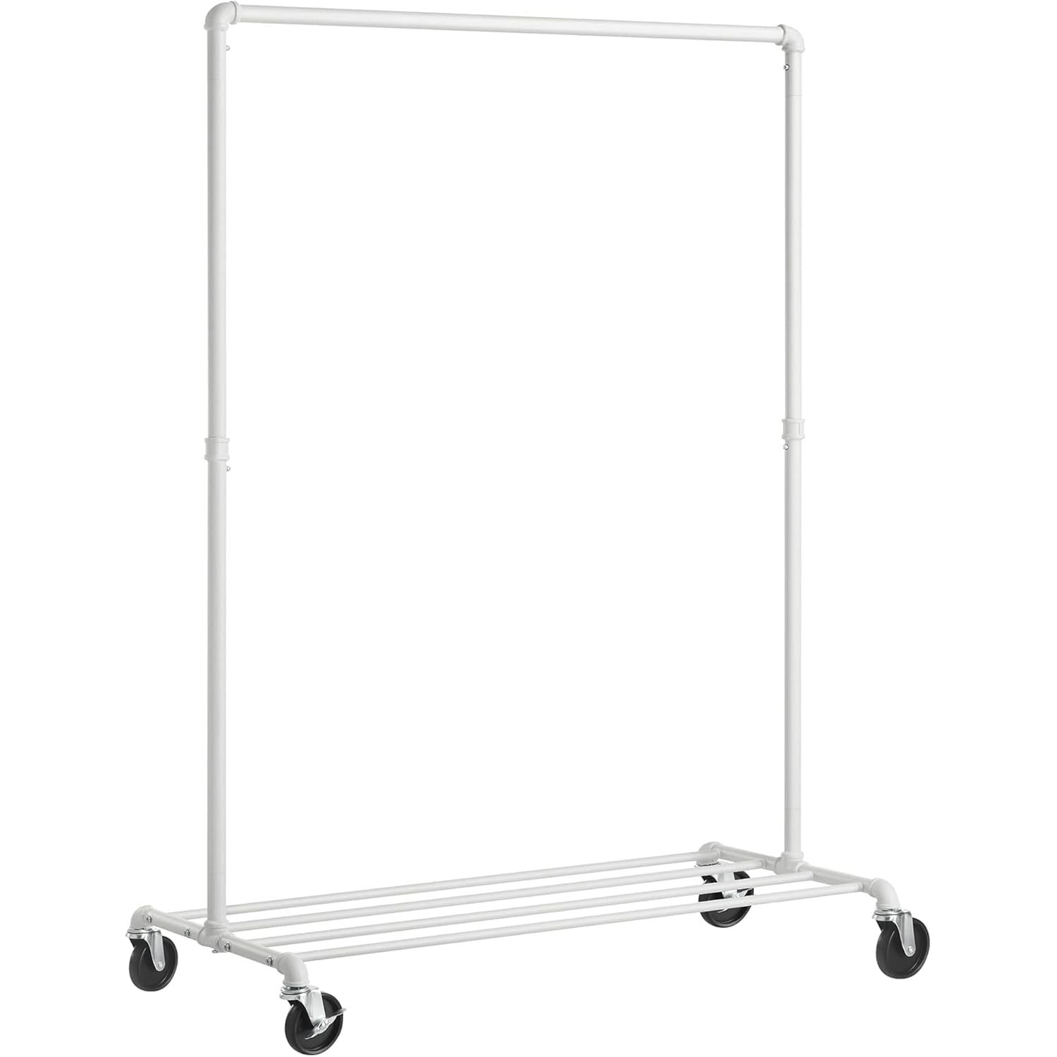 Suport pentru haine mobil cu raft inferior, cadru metalic, stil industrial, 100x49x163 cm, alb — imaginea 3