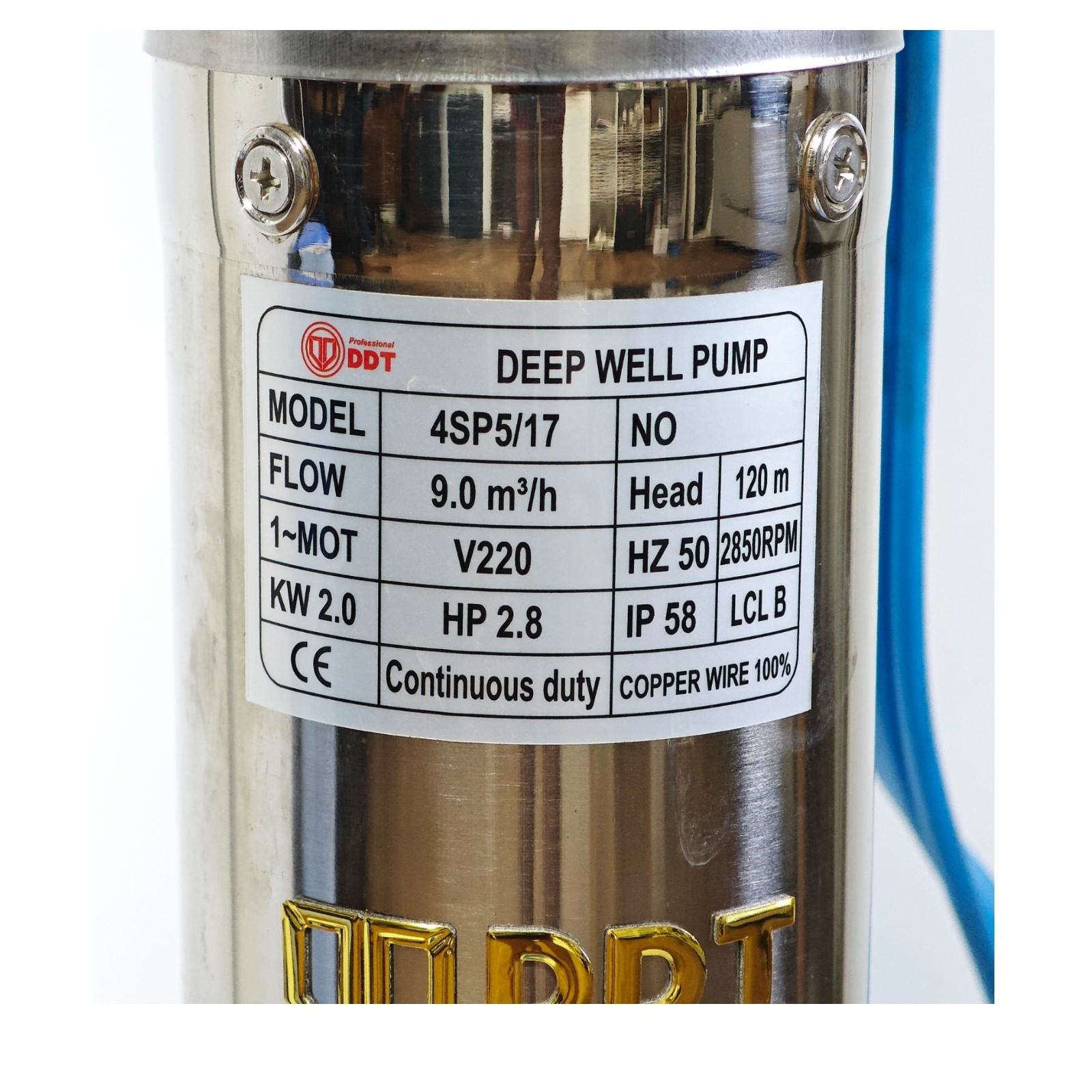 Pompa submersibila de adancime DDT 4SP5/17, Putere 2 kW, Debit 9 mc/h, 17 turbine inox, Rezistenta la nisip — imaginea 2