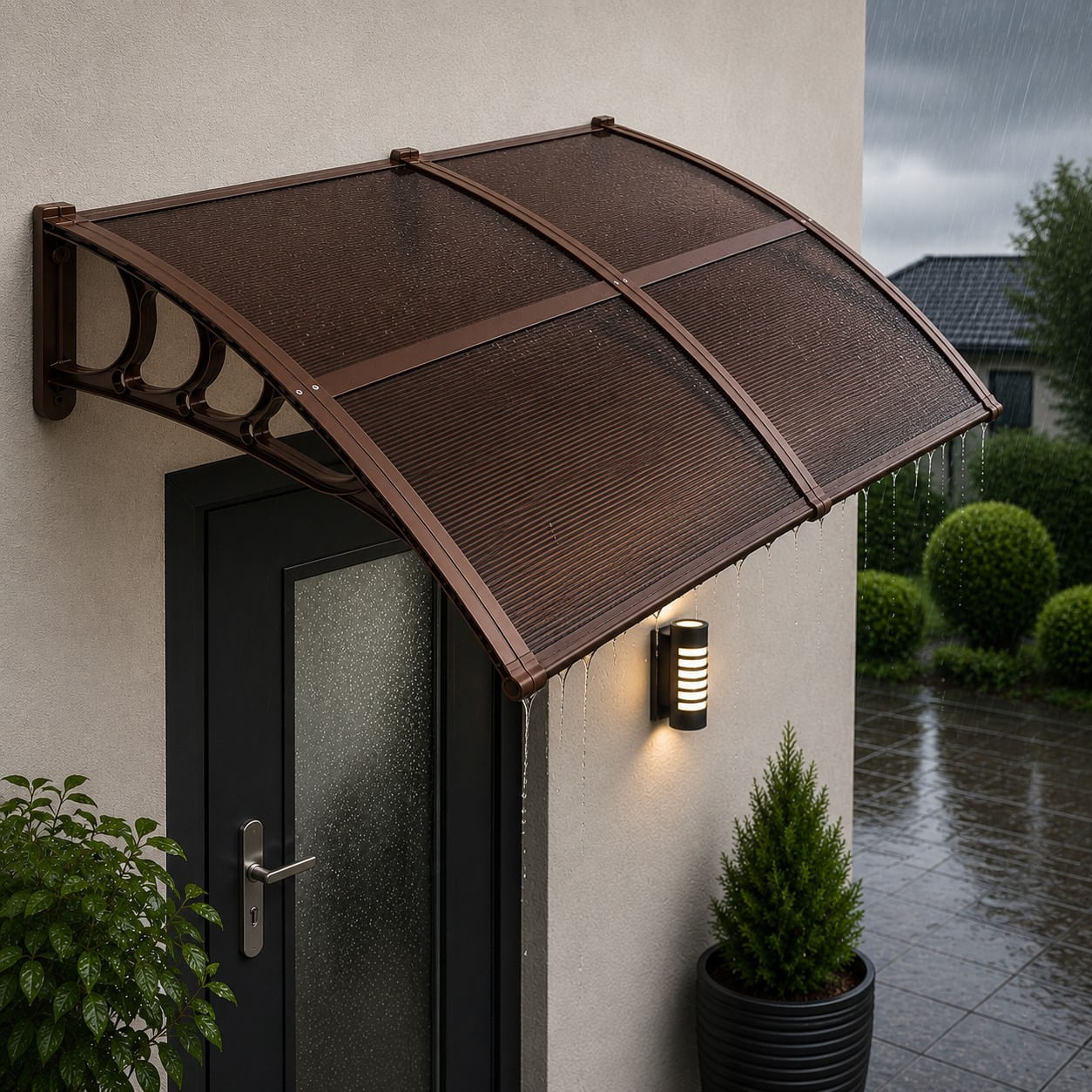 Copertina dubla protectie usa si fereastra, policarbonat cu protectie UV, 200 x 100 cm, maro transparent — imaginea 2