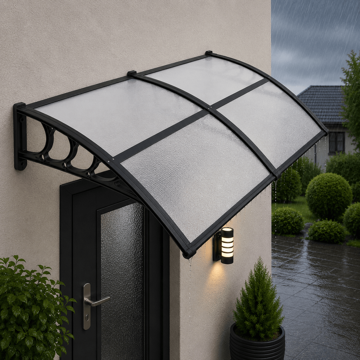 Copertina dubla protectie usa si fereastra, policarbonat cu protectie UV, 200 x 100 cm, negru transparent — imaginea 2