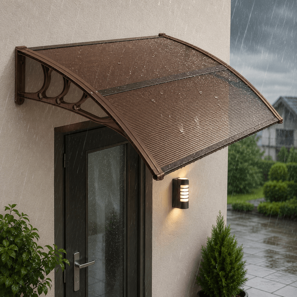 Copertina protectie usa si fereastra, policarbonat cu protectie UV, 150 x 80 cm, maro transparent — imaginea 2