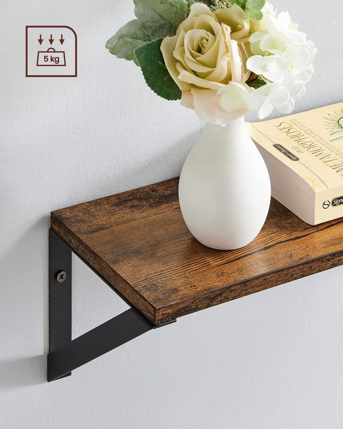 Raft de perete, set 3 bucati de 30, 35 si 40 cm, 2 moduri de montare, maro rustic si negru — imaginea 4