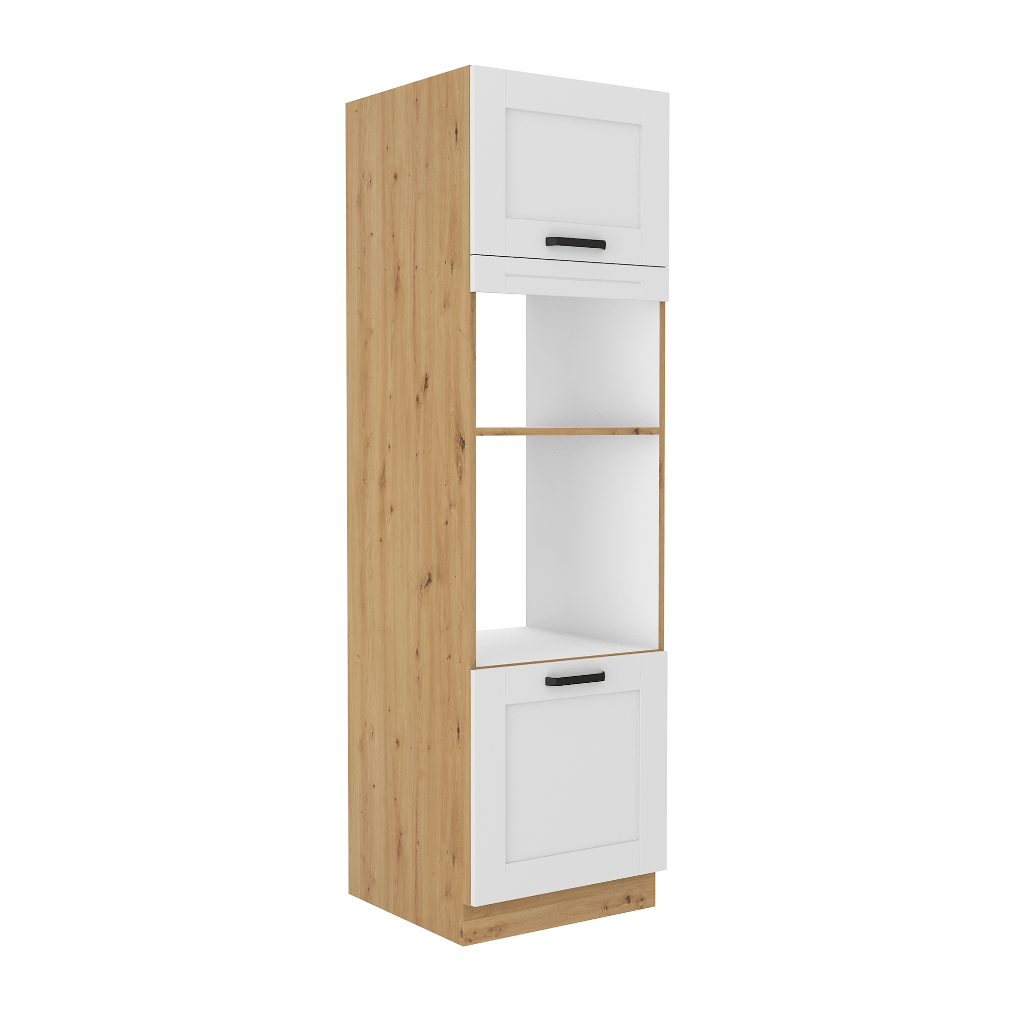 Dulap inalt pentru cuptor si cuptor cu microunde, alb/stejar artizan, LULA 60 DPM-210 2F