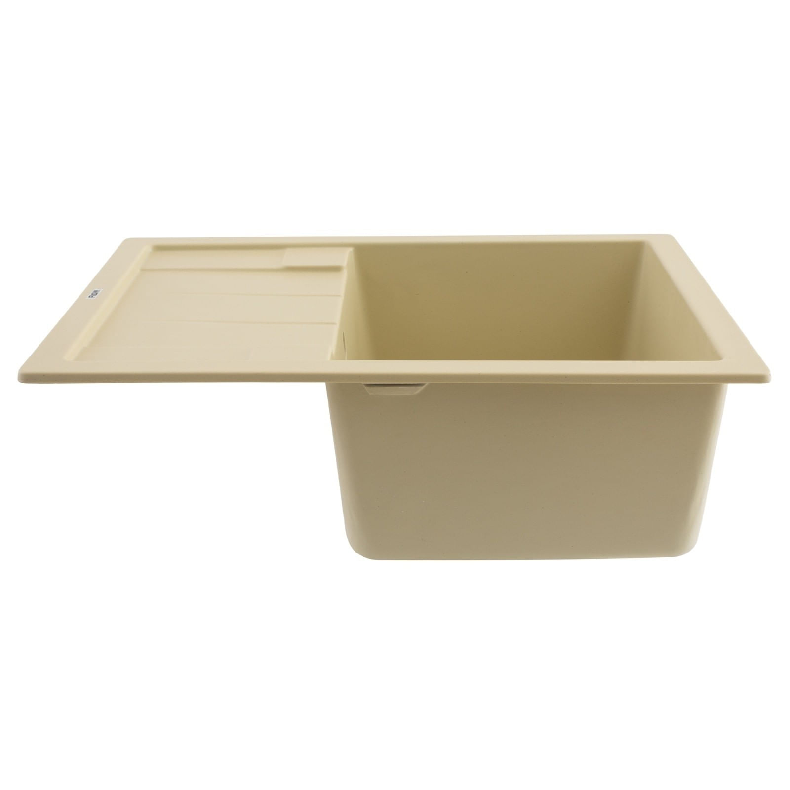 Chiuveta de bucatarie din granit cu o cuva si scurgator, seria ANILA, Ivory, 645x495x200 mm, FLOW FCB-6449AI/1T — imaginea 2