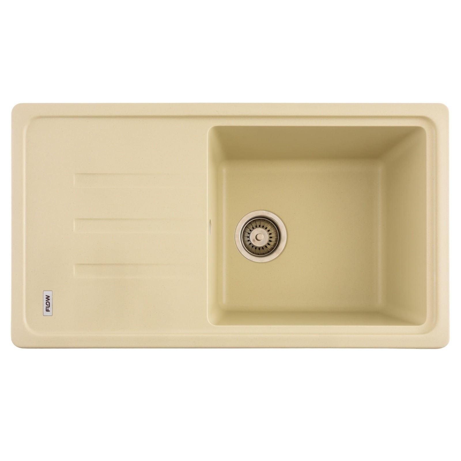 Chiuveta de bucatarie din granit cu o cuva si scurgator, seria SLIM LONG, Ivory, 780x435x200 mm, FLOW FCB-7843SLI/1T — imaginea 3