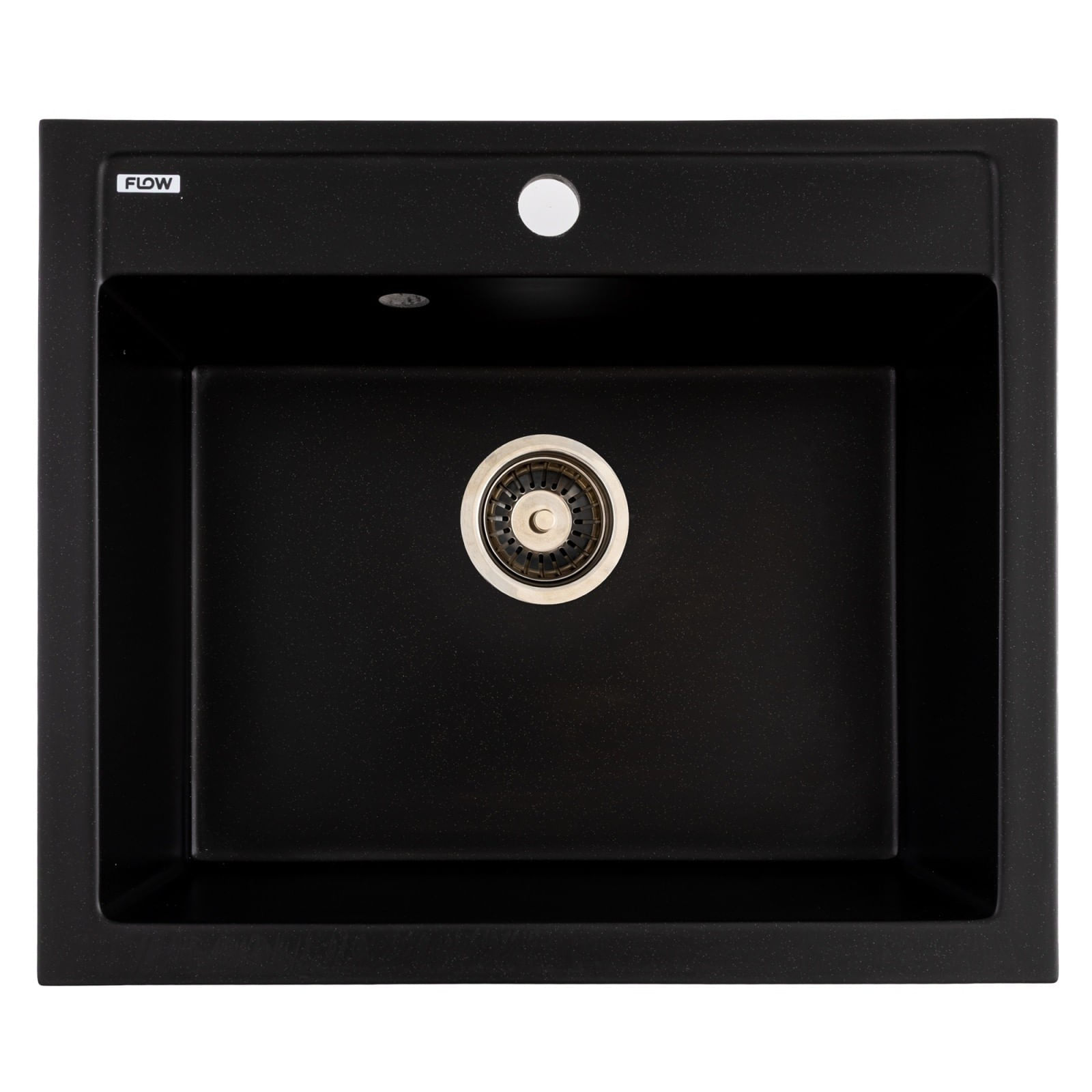 Chiuveta de bucatarie din granit cu o cuva, seria PRIZMA, Black/Metallic, 590x495x200 mm, FLOW FCB-5949PBM/1 — imaginea 3