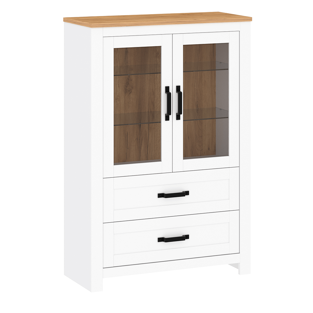 Vitrina, alb alba / stejar craft auriu, LANZETTE K