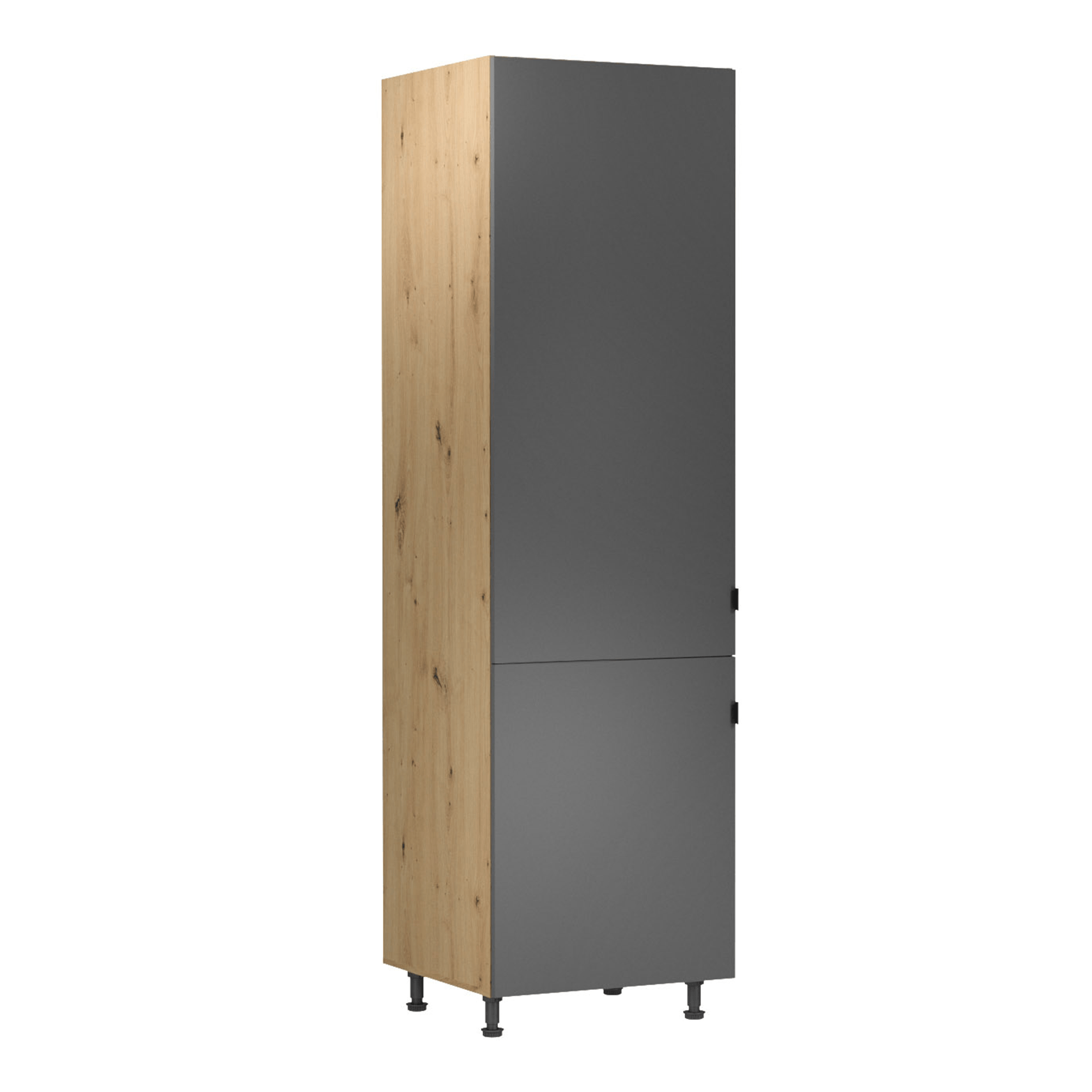 Dulap inalt pentru frigider, stejar artizanal / gri mat, universal, LANGEN D60ZL