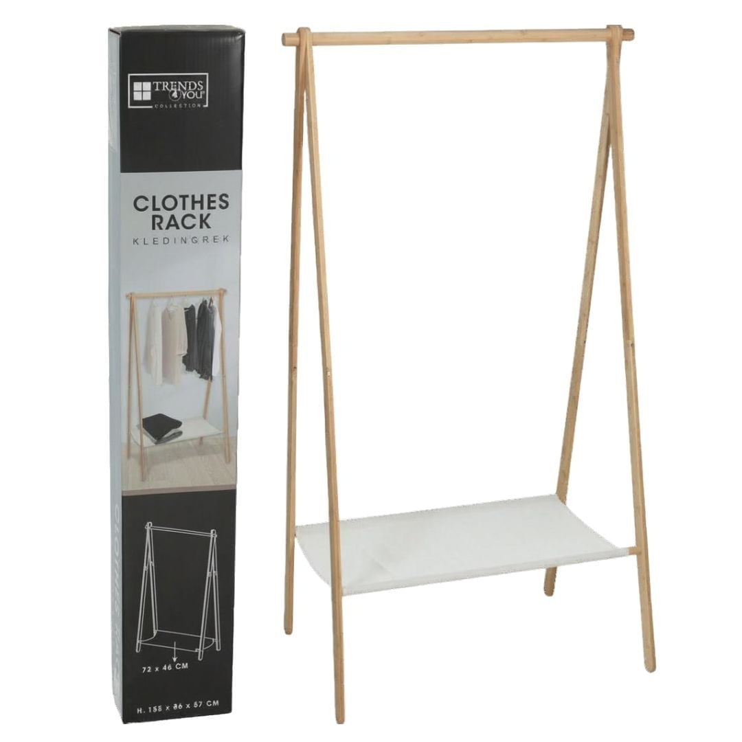 Suport pentru haine din bambus cu polita textila, 155x86x57 cm — imaginea 4