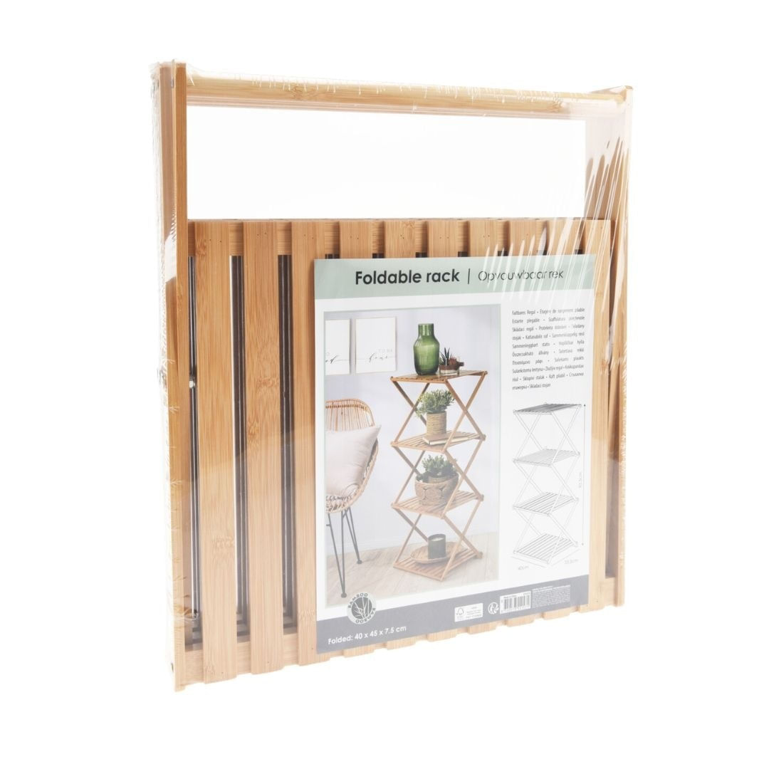 Raft pliabil din lemn de bambus, cu 4 polite, 40x33.5x93.5 cm — imaginea 3