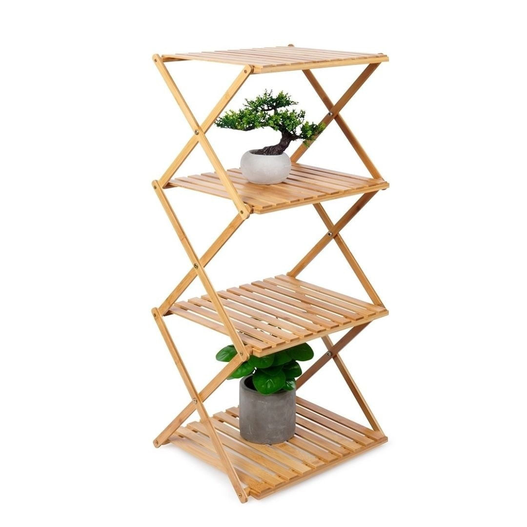 Raft pliabil din lemn de bambus, cu 4 polite, 40x33.5x93.5 cm — imaginea 4