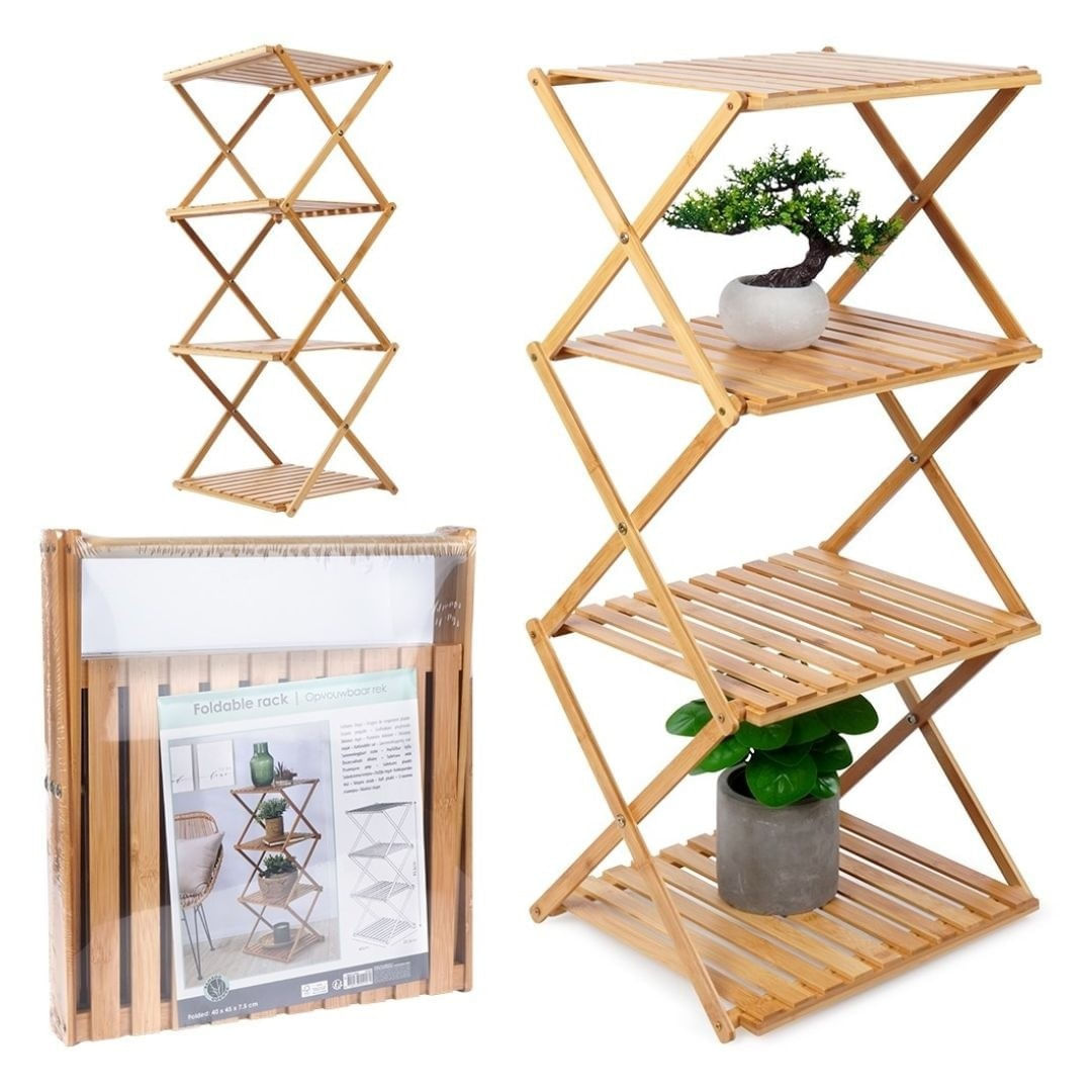 Raft pliabil din lemn de bambus, cu 4 polite, 40x33.5x93.5 cm — imaginea 7