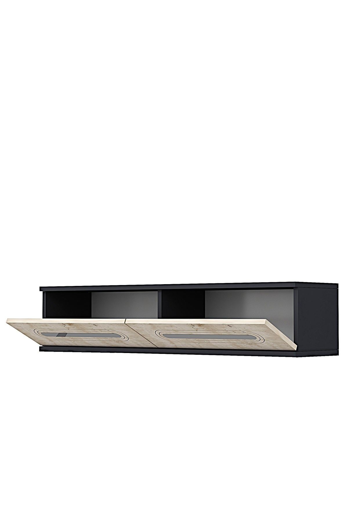 Comodă dormitor Rany 120, 120 x 25,5 x 29,6 cm, antracit travertin argintiu, PAL melaminat, oglindă
