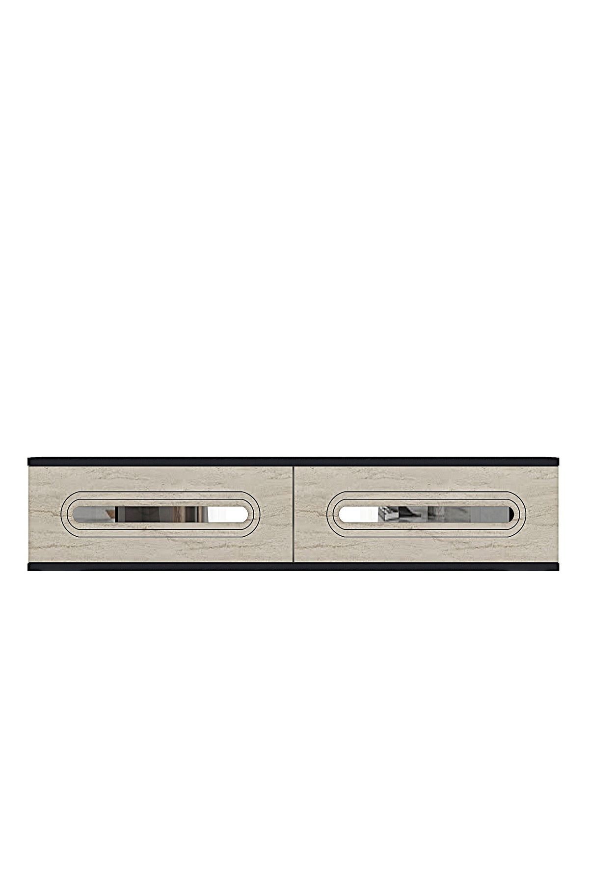 Comodă dormitor Rany 120, 120 x 25,5 x 29,6 cm, antracit travertin argintiu, PAL melaminat, oglindă — imaginea 3