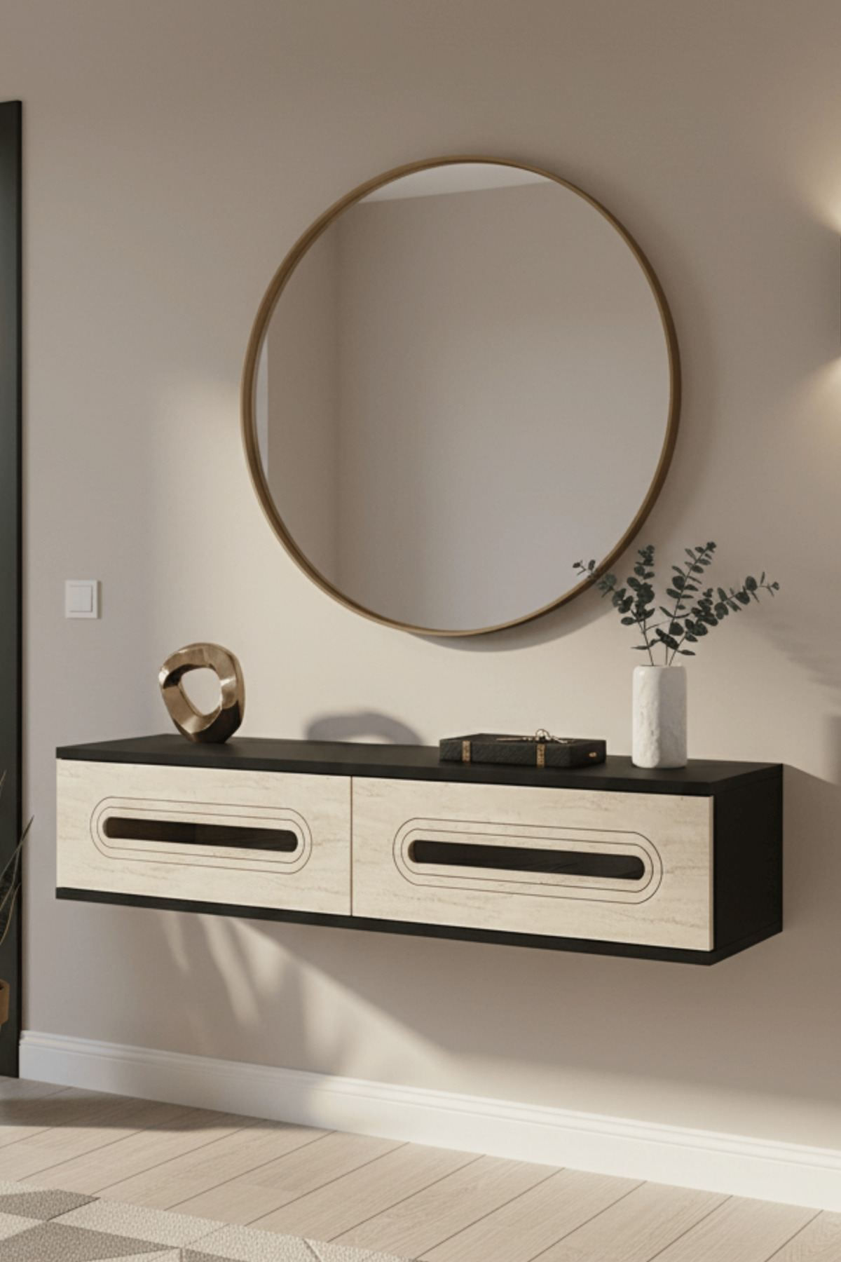 Comodă dormitor Rany 120, 120 x 25,5 x 29,6 cm, antracit travertin argintiu, PAL melaminat, oglindă — imaginea 7