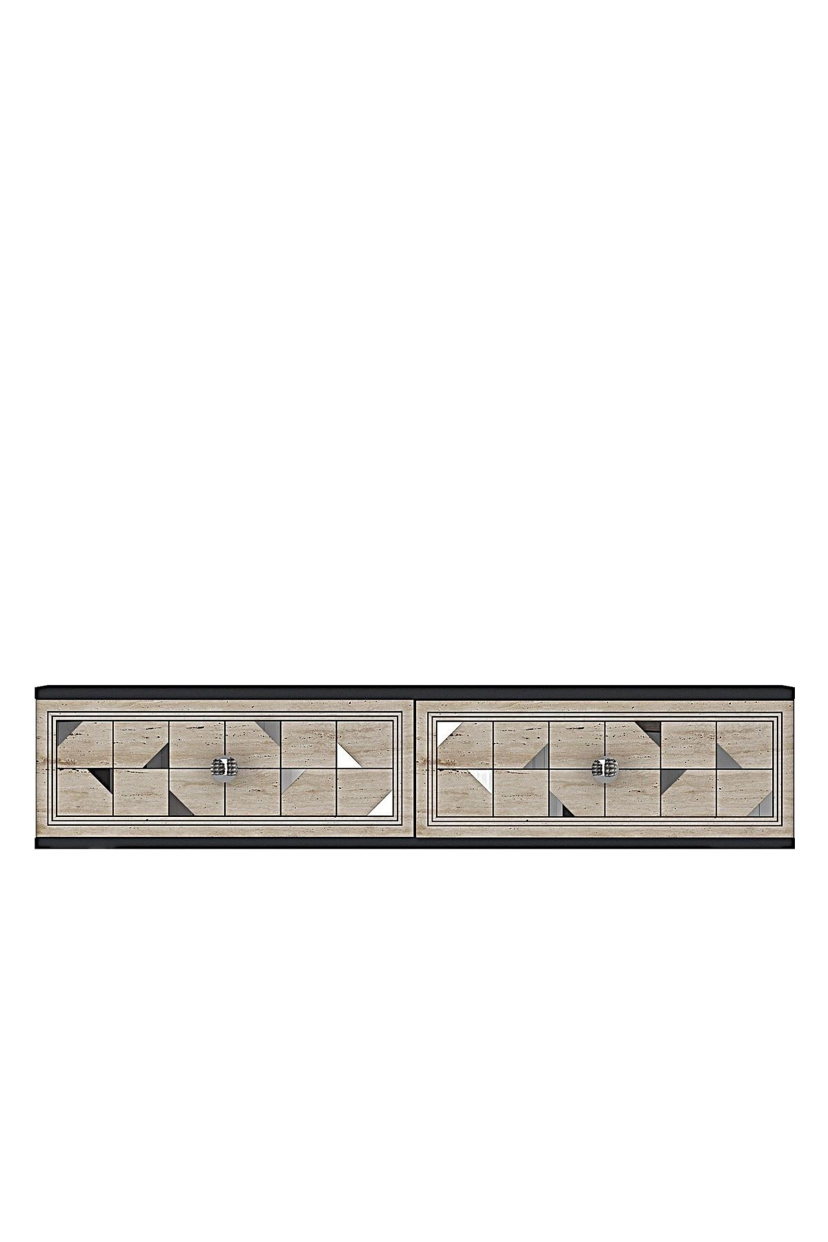 Comodă dormitor Moka 120, 120 x 25,5 x 29,6 cm, antracit travertin argintiu, PAL melaminat, oglindă — imaginea 2