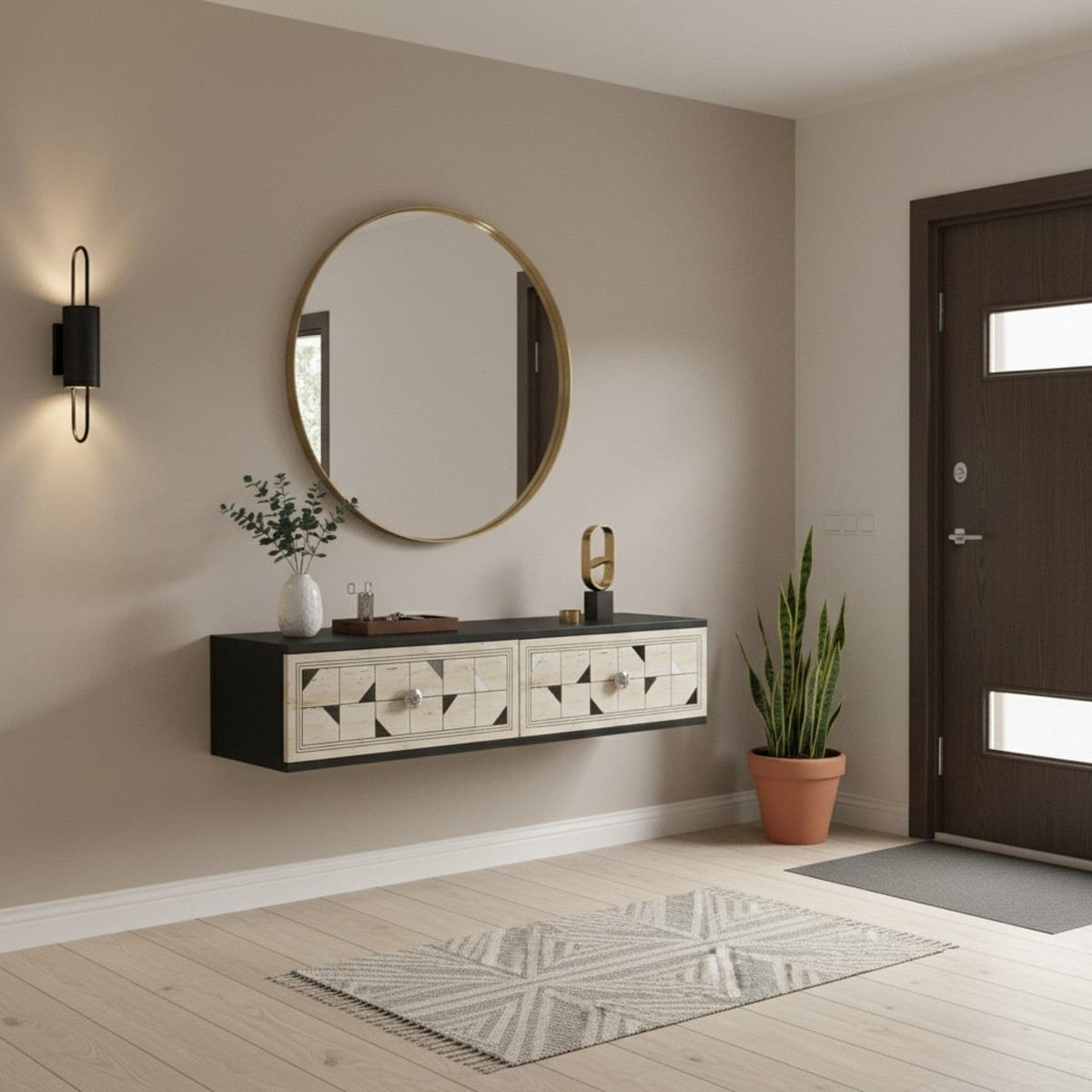 Comodă dormitor Moka 120, 120 x 25,5 x 29,6 cm, antracit travertin argintiu, PAL melaminat, oglindă — imaginea 3