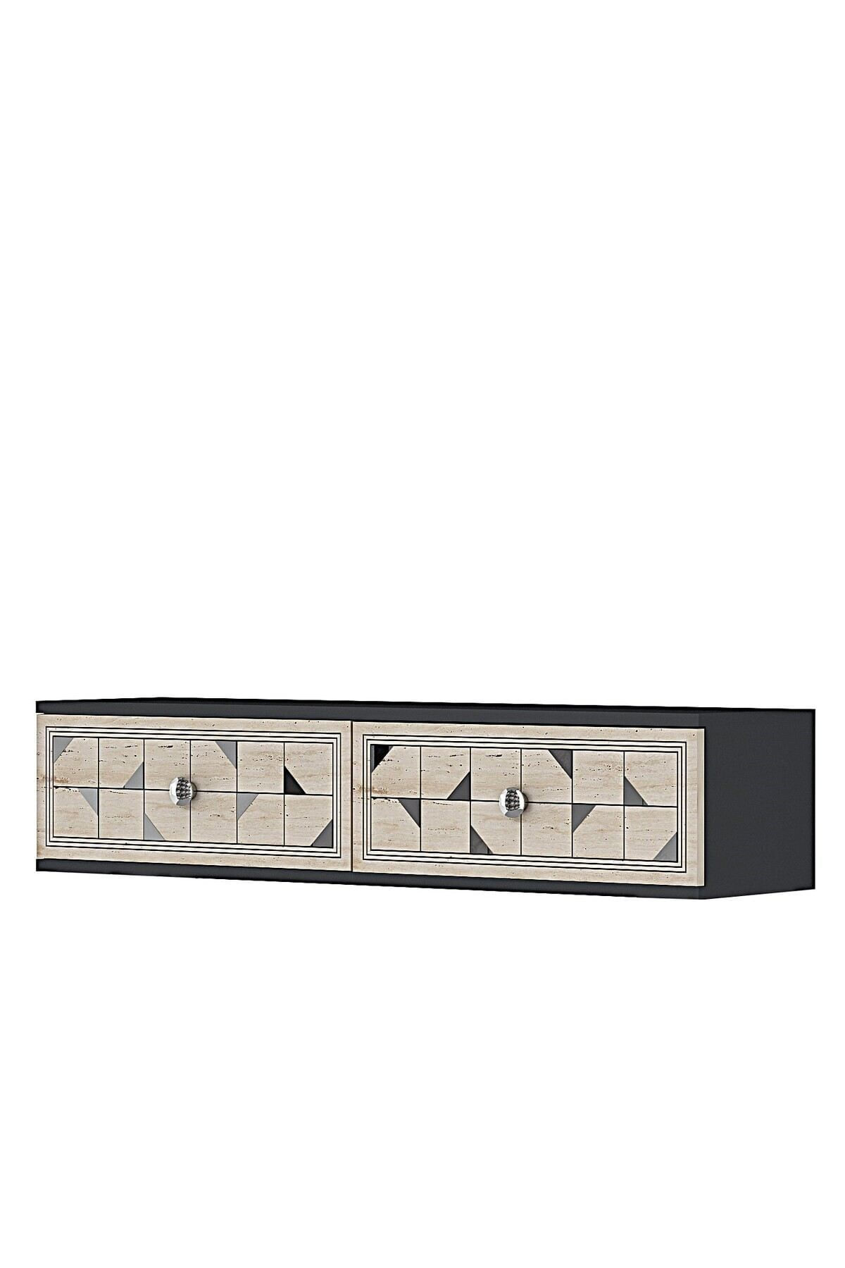 Comodă dormitor Moka 120, 120 x 25,5 x 29,6 cm, antracit travertin argintiu, PAL melaminat, oglindă — imaginea 6