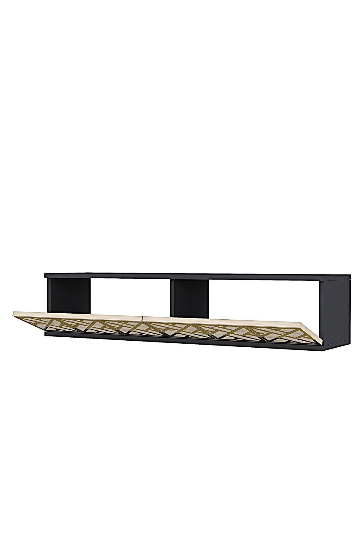 Comodă dormitor Arex 120, 120 x 25,5 x 29,6 cm, antracit travertin auriu, PAL melaminat, oglindă — imaginea 3