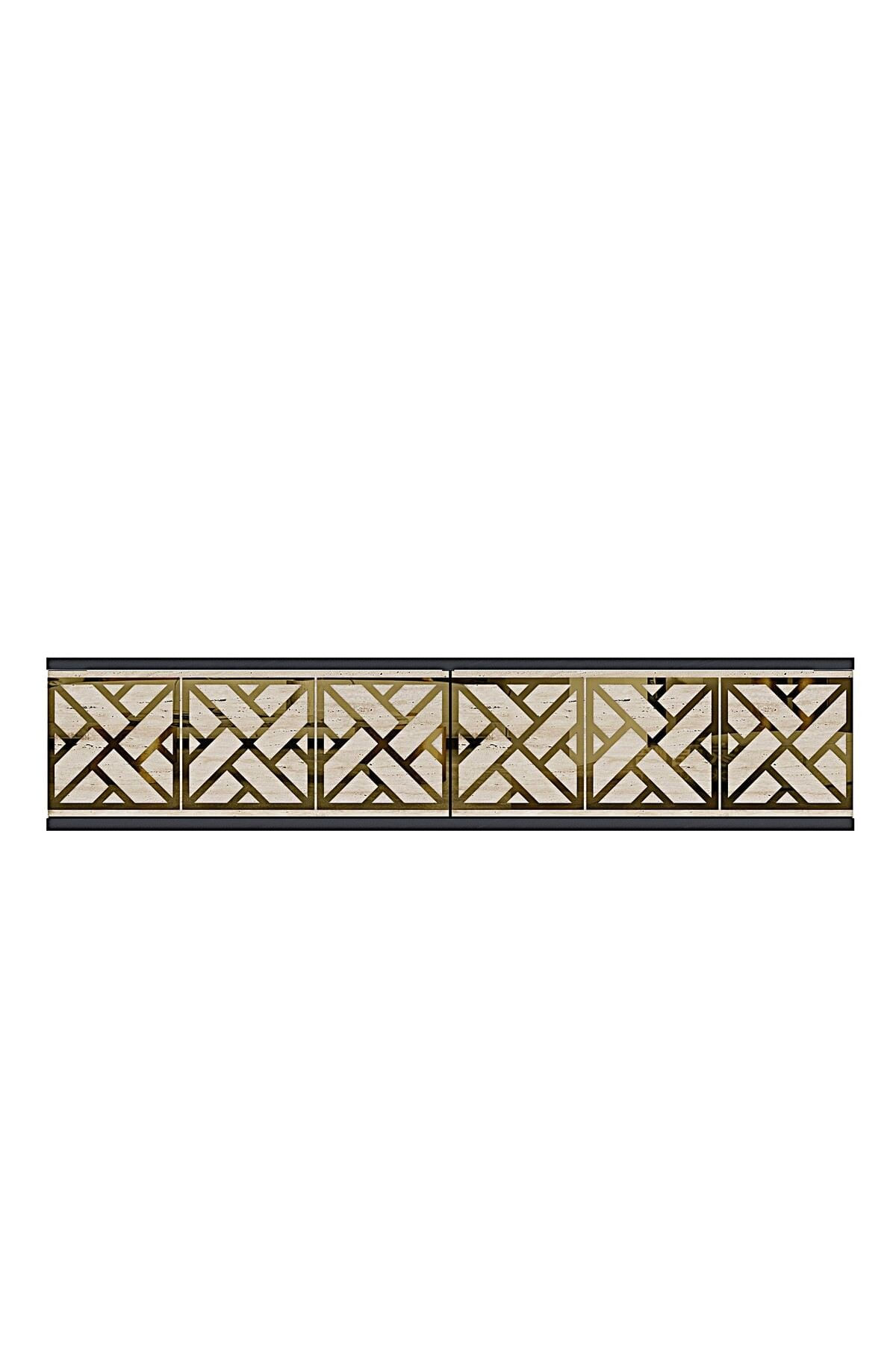Comodă dormitor Arex 120, 120 x 25,5 x 29,6 cm, antracit travertin auriu, PAL melaminat, oglindă — imaginea 4