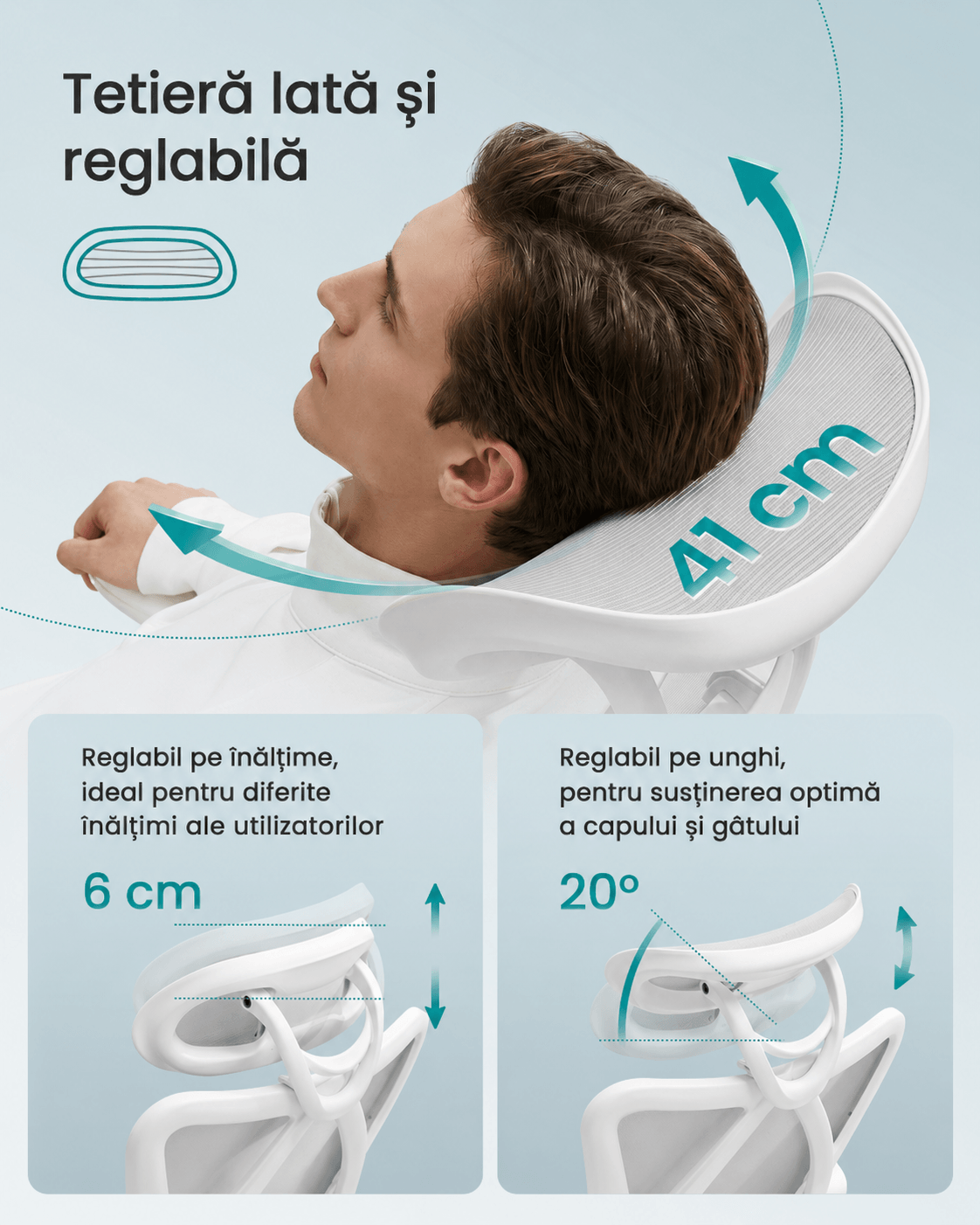 Scaun de birou ergonomic reglabil cu suport lombar si tetiera, maxim 120 kg, 70x70x125 cm, gri — imaginea 2