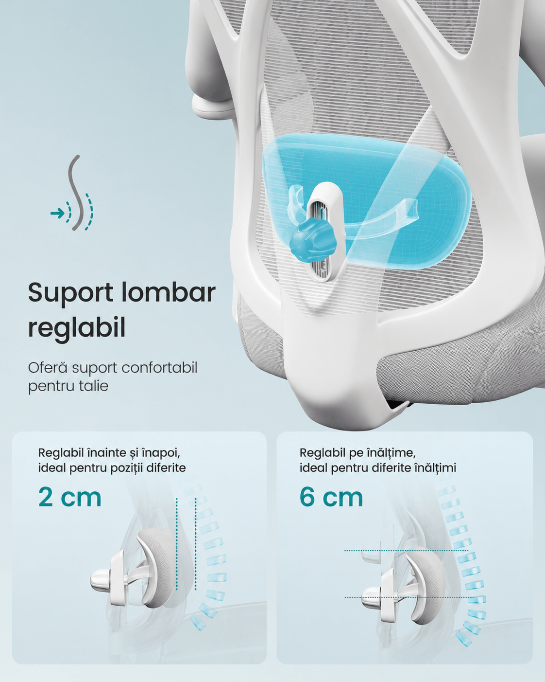 Scaun de birou ergonomic reglabil cu suport lombar si tetiera, maxim 120 kg, 70x70x125 cm, gri — imaginea 4