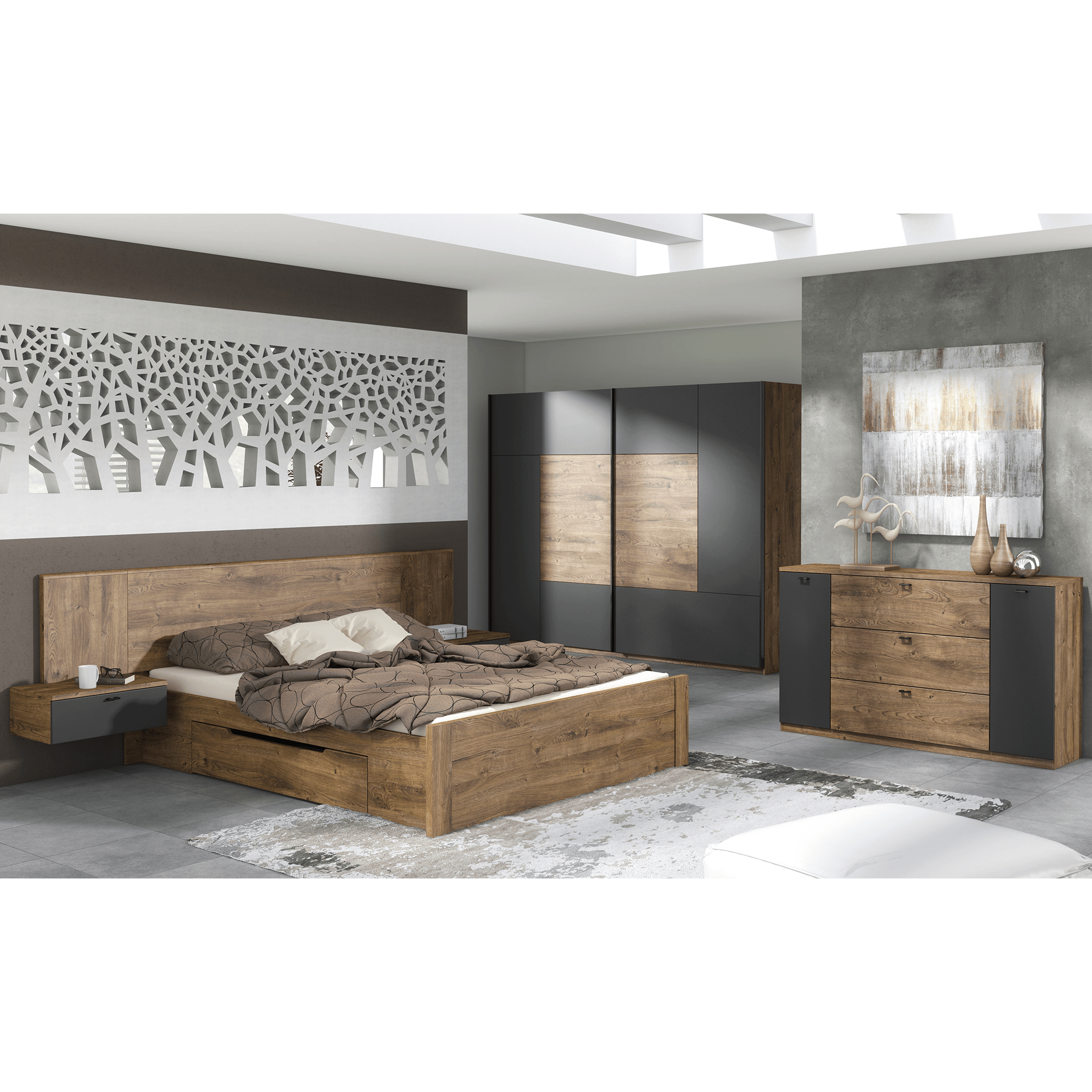 Noptiera, stejar ribeck/grafit inchis, pe stanga, ARMENY 8XX3AT1L — imaginea 2