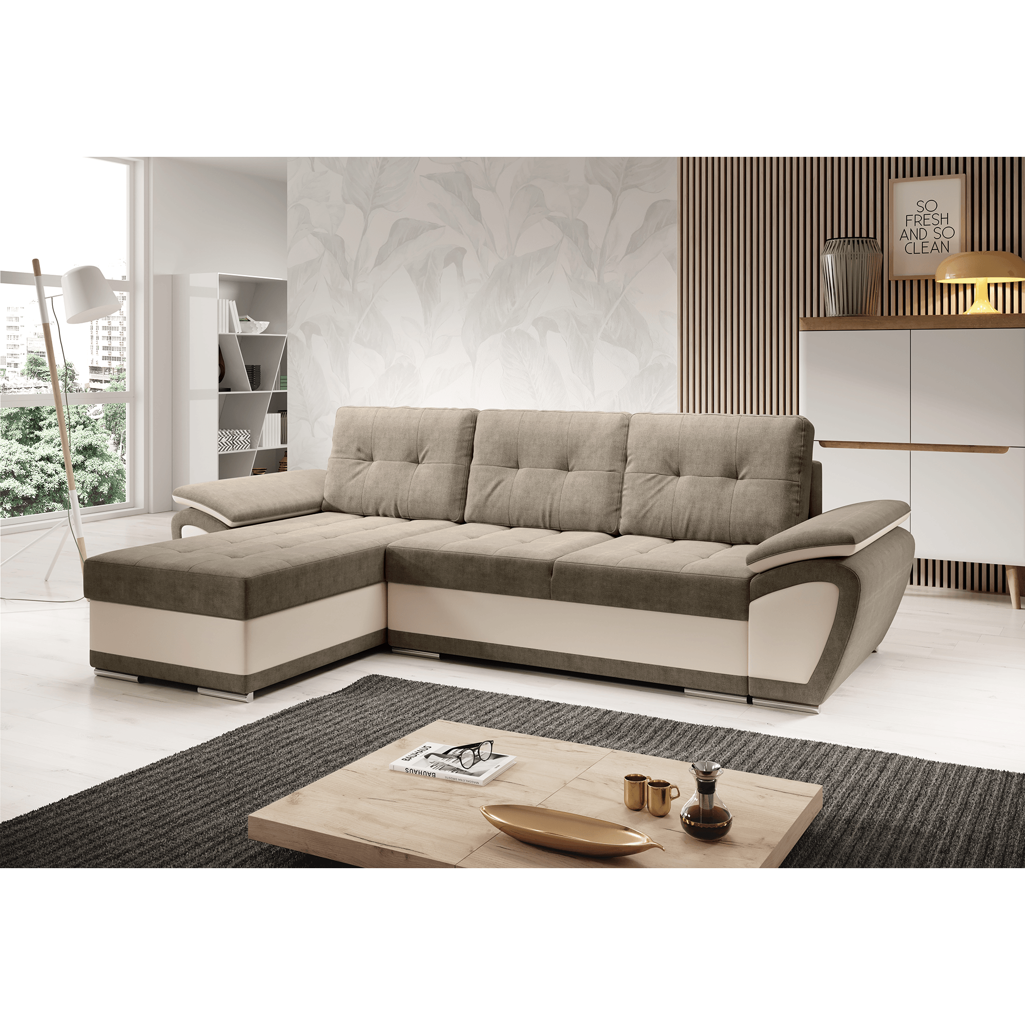 Canapea extensibila, bej/maroniu deschis, stanga, ENIF ROH — imaginea 2