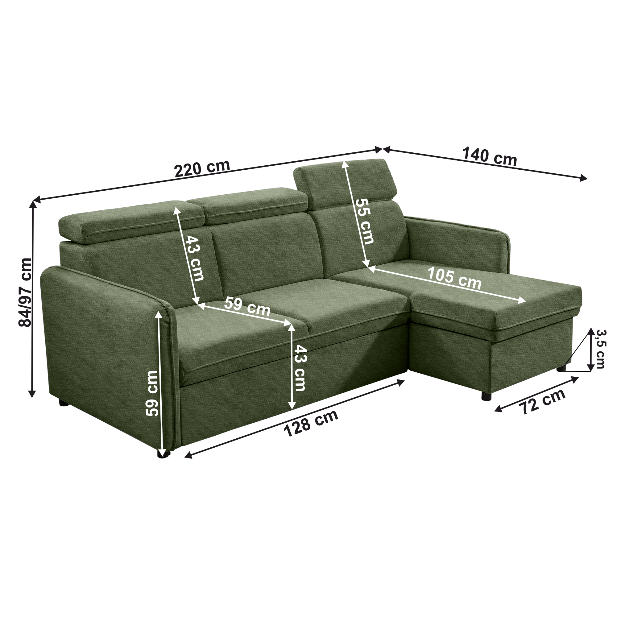 Canapea extensibila, verde, ALECHANDRO B ROH — imaginea 3