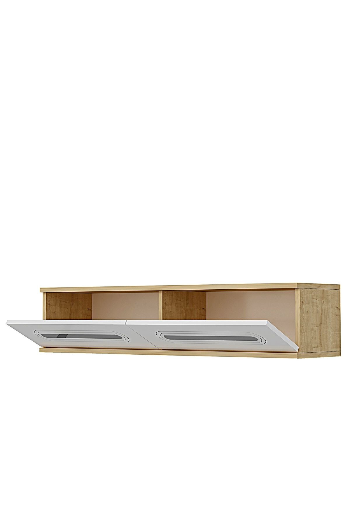 Comodă dormitor Rany 120, 120 x 25,5 x 29,6 cm, stejar safir alb argintiu, PAL melaminat, oglindă — imaginea 2