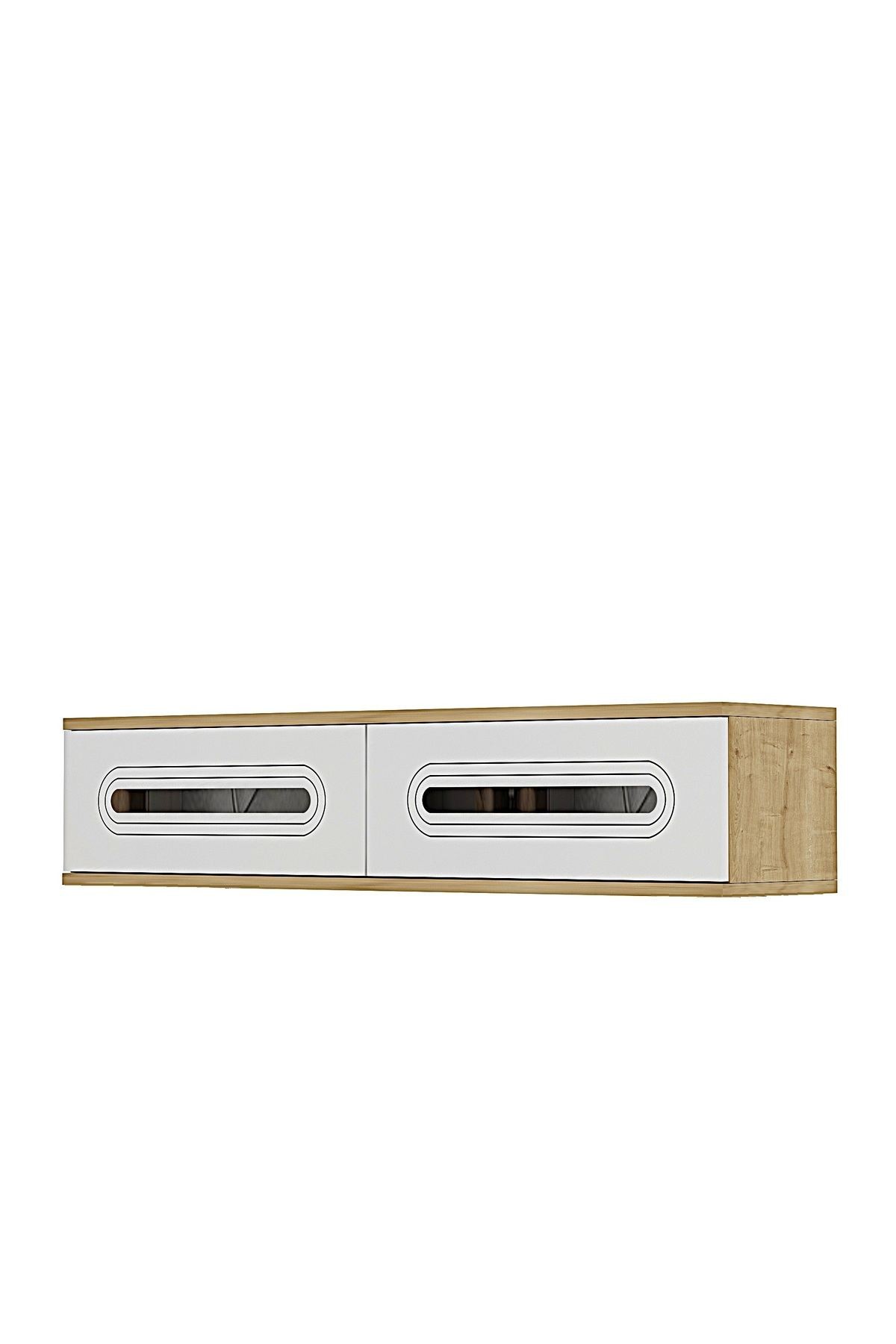 Comodă dormitor Rany 120, 120 x 25,5 x 29,6 cm, stejar safir alb argintiu, PAL melaminat, oglindă — imaginea 4