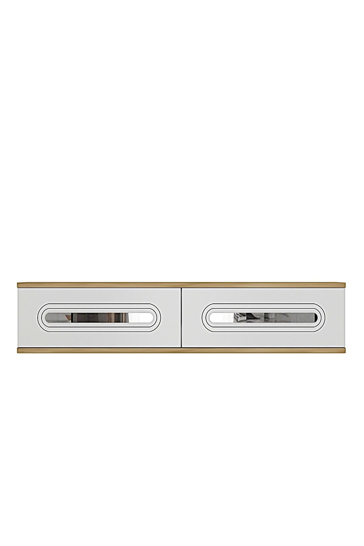 Comodă dormitor Rany 120, 120 x 25,5 x 29,6 cm, stejar safir alb argintiu, PAL melaminat, oglindă — imaginea 6