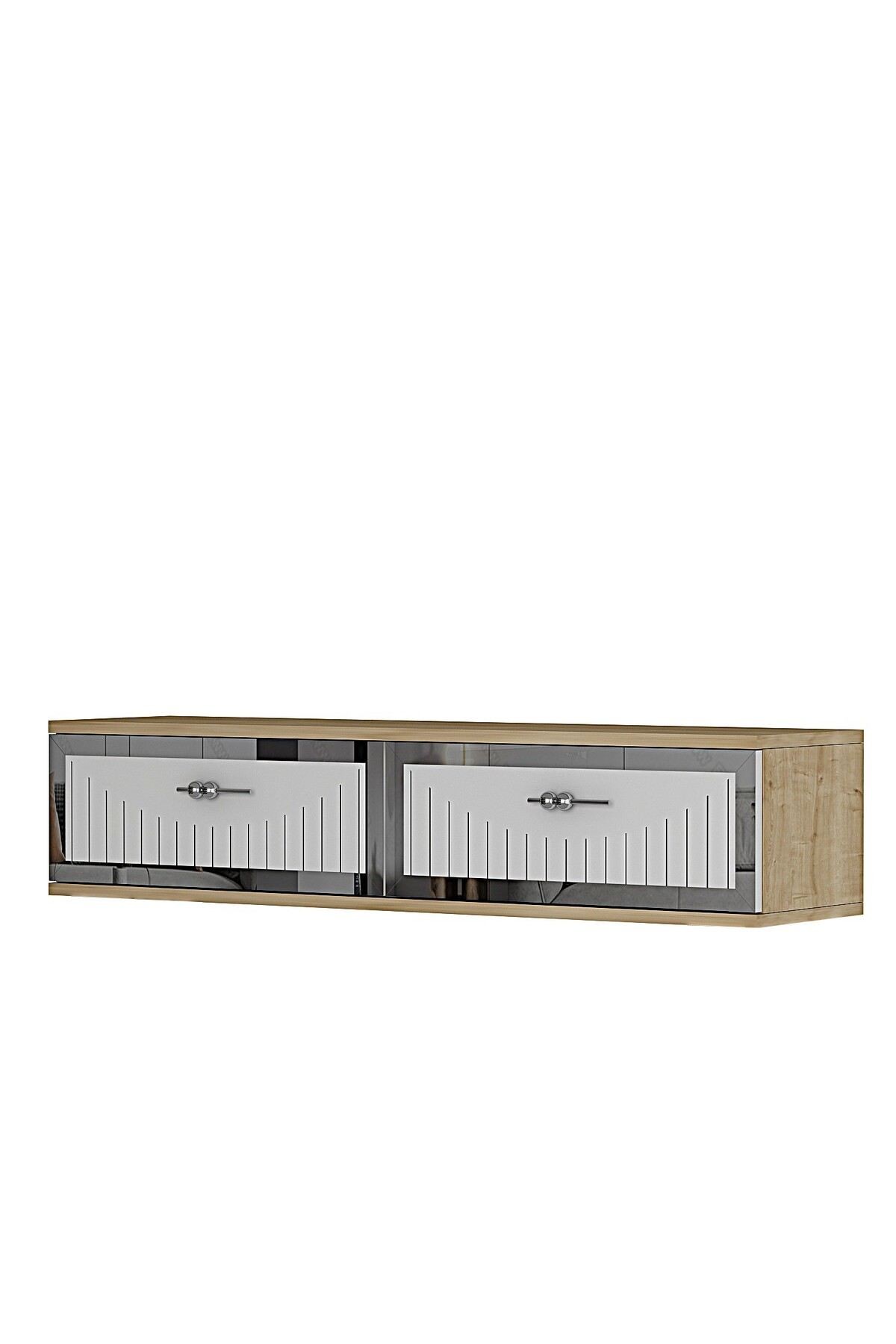 Comodă dormitor Tuna 120, 120 x 25,5 x 29,6 cm, stejar safir alb argintiu, PAL melaminat, oglindă — imaginea 3