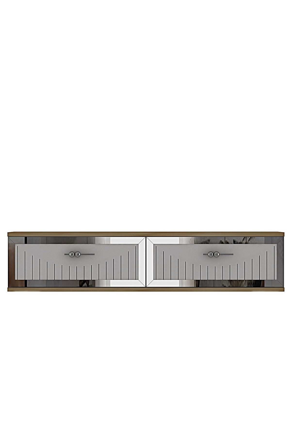Comodă dormitor Tuna 120, 120 x 25,5 x 29,6 cm, stejar safir alb argintiu, PAL melaminat, oglindă — imaginea 5