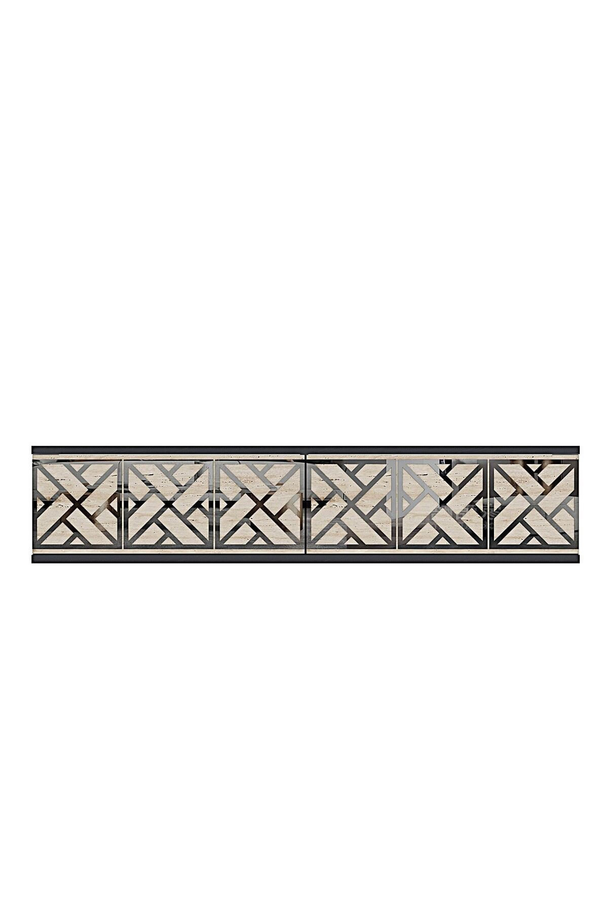 Comodă dormitor Arex 120, 120 x 25,5 x 29,6 cm, antracit travertin argintiu, PAL melaminat, oglindă — imaginea 2