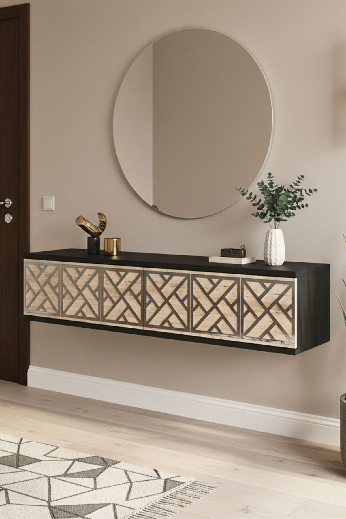 Comodă dormitor Arex 120, 120 x 25,5 x 29,6 cm, antracit travertin argintiu, PAL melaminat, oglindă — imaginea 4