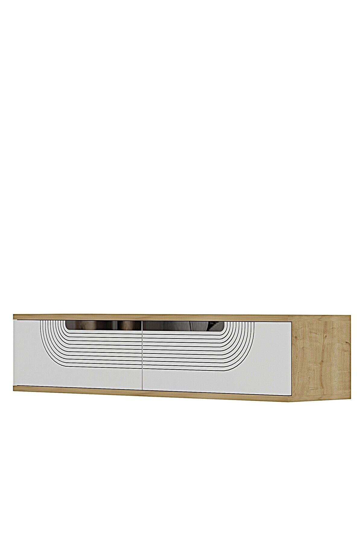 Comodă dormitor Meyra 120, 120 x 25,5 x 29,6 cm, stejar safir alb argintiu, PAL melaminat, oglindă — imaginea 5