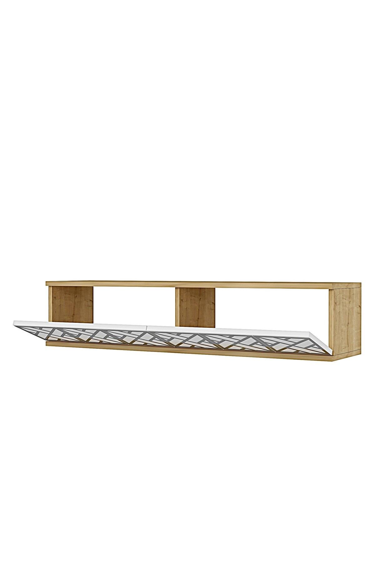 Comodă dormitor Arex 120, 120 x 25,5 x 29,6 cm, stejar safir alb argintiu, PAL melaminat, oglindă — imaginea 3
