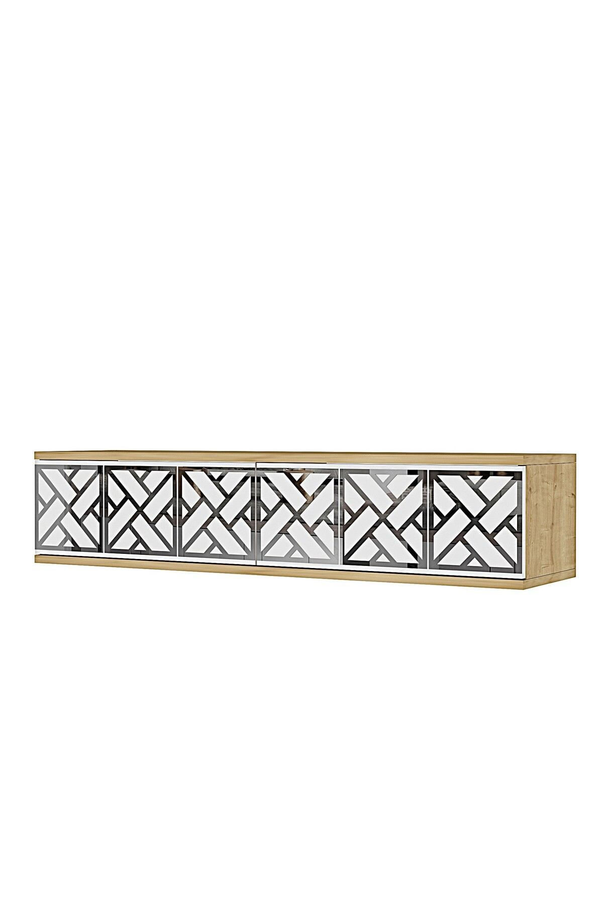 Comodă dormitor Arex 120, 120 x 25,5 x 29,6 cm, stejar safir alb argintiu, PAL melaminat, oglindă — imaginea 4