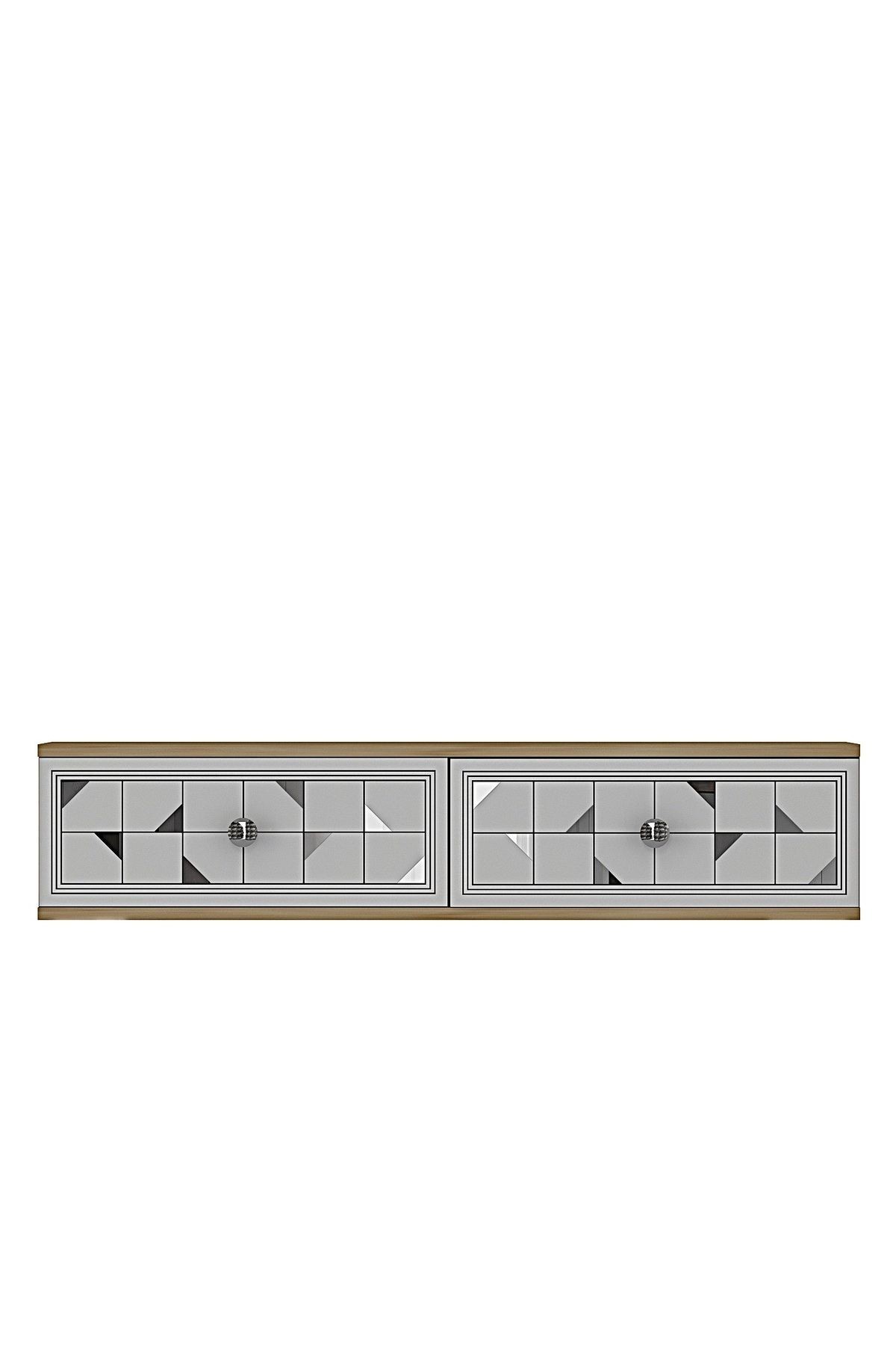 Comodă dormitor Moka 120, 120 x 25,5 x 29,6 cm, stejar safir alb argintiu, PAL melaminat, oglindă — imaginea 7